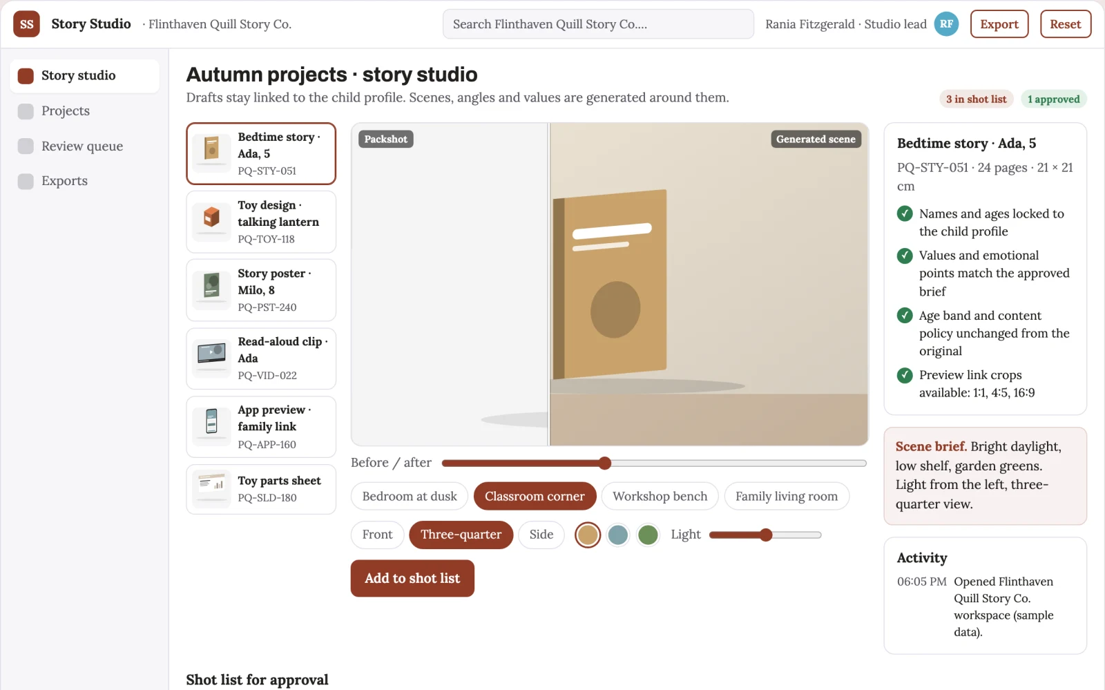 Screenshot of the Personalized children's story and toy studio interactive demo