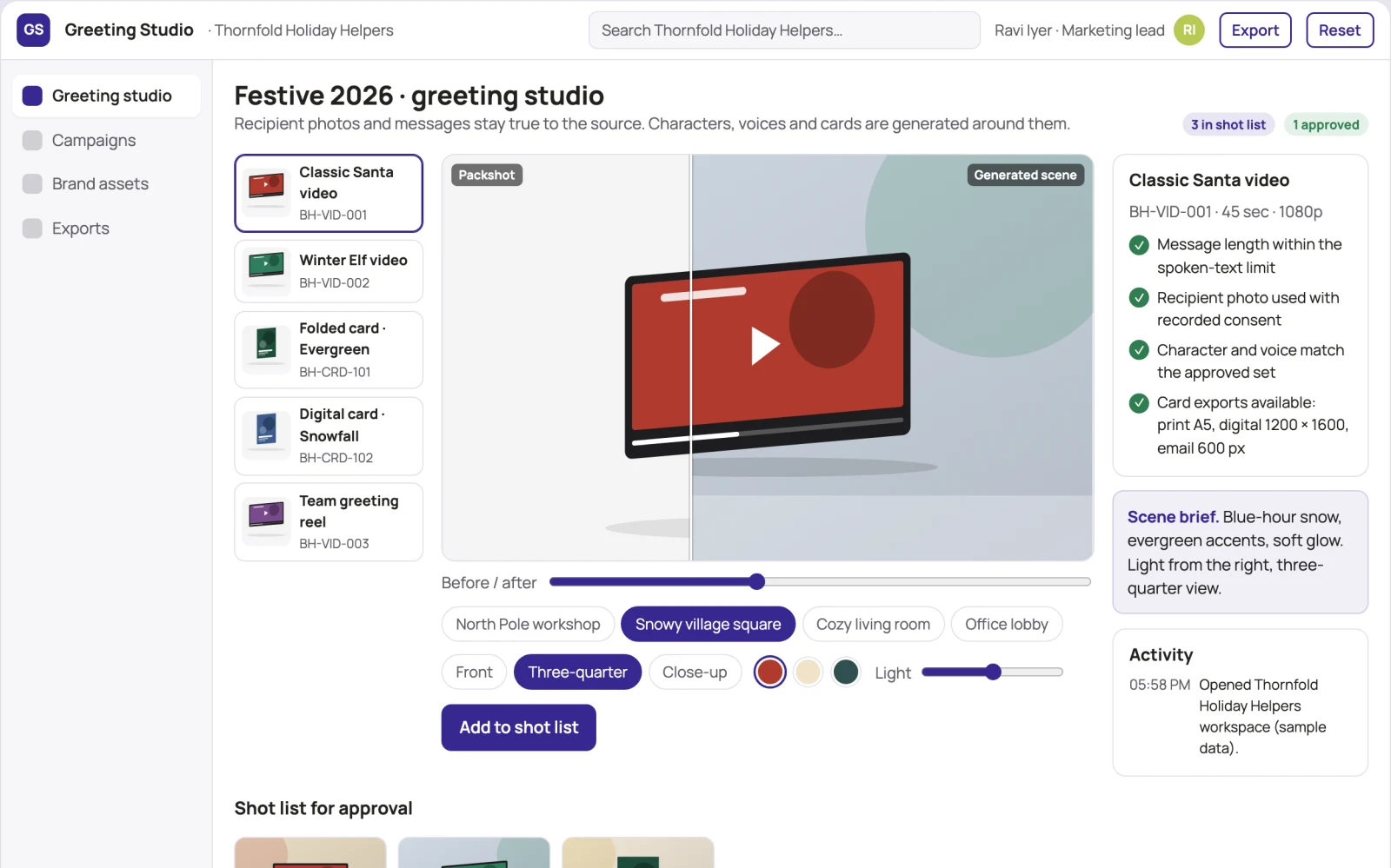 Screenshot of the Personalized festive greeting video and card studio interactive demo