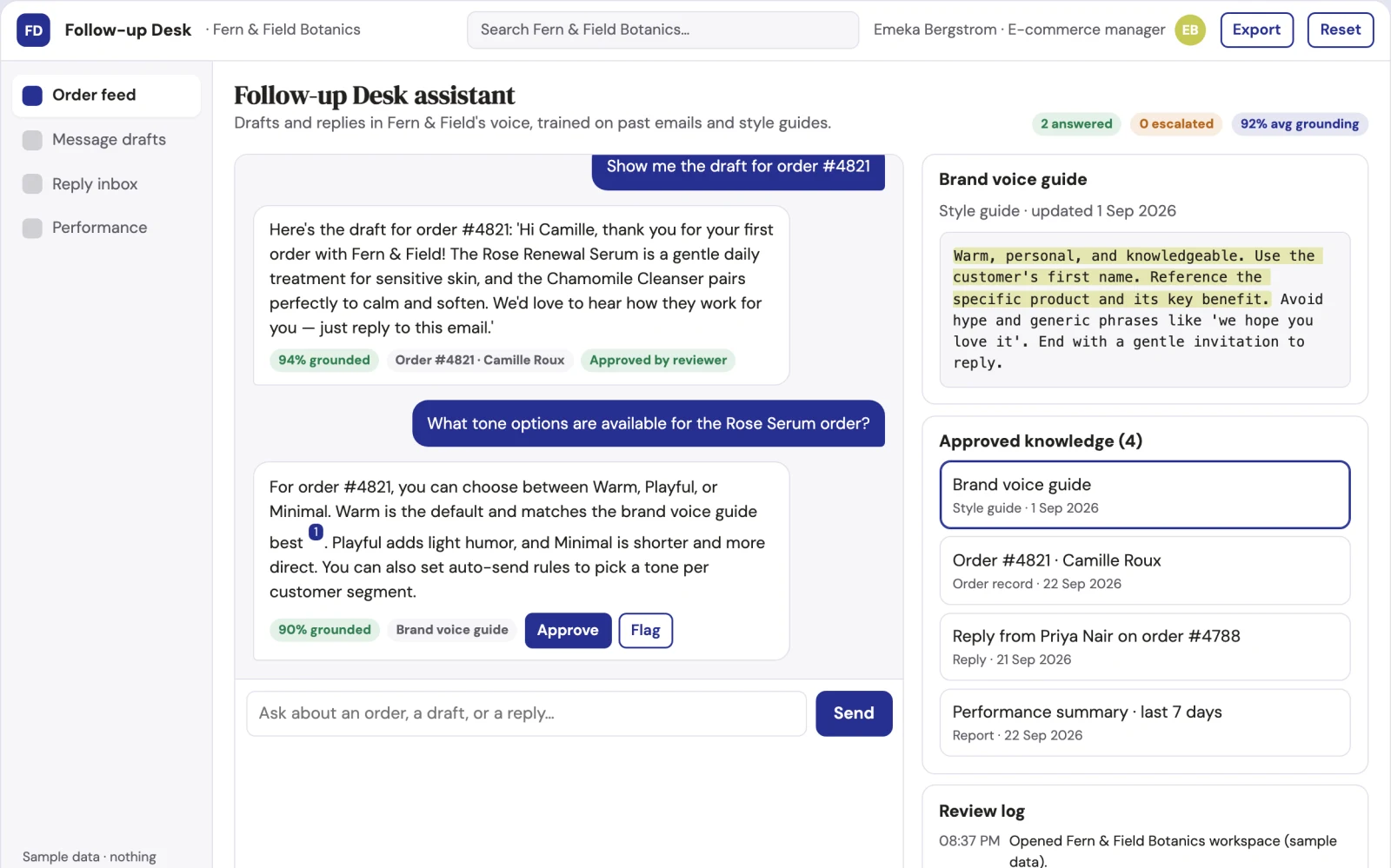 Demo screen of Purchase Follow-up Agent