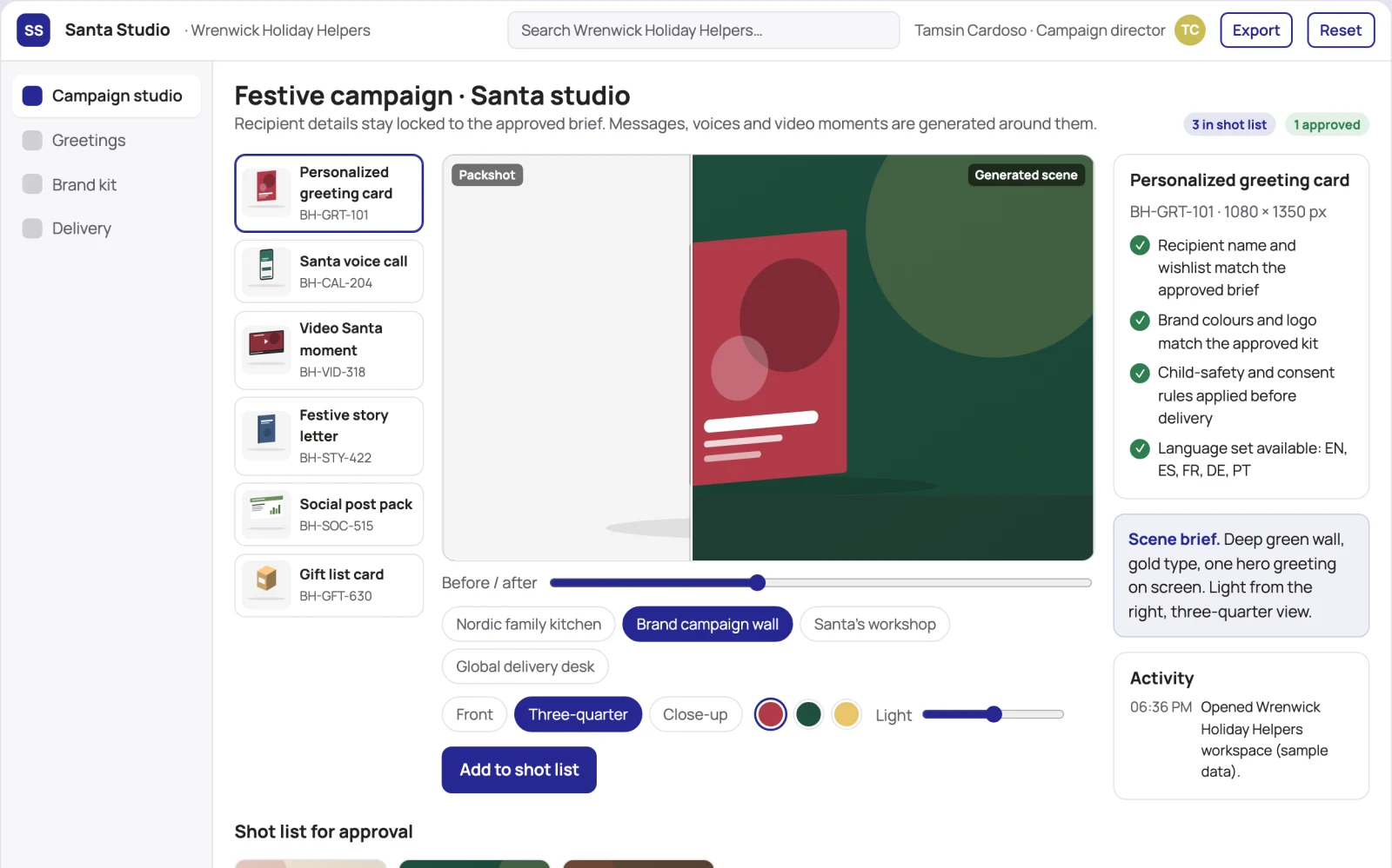 Screenshot of the Personalized holiday greeting and Santa experience studio interactive demo