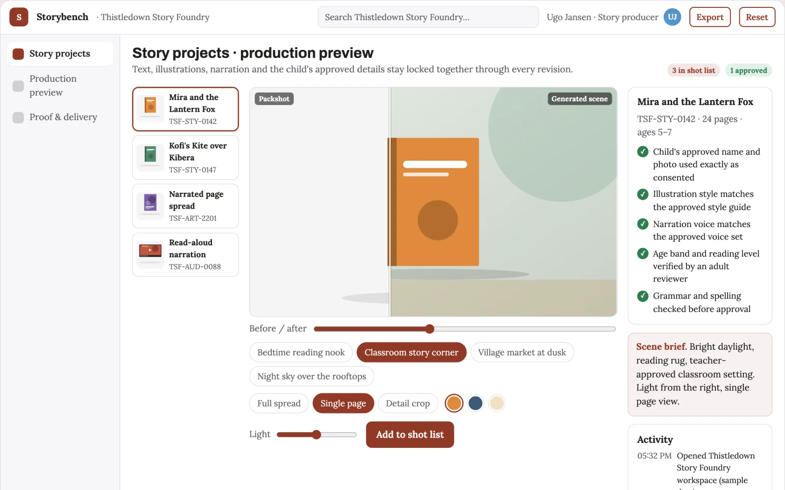 Screenshot of the Personalized illustrated story production workbench interactive demo