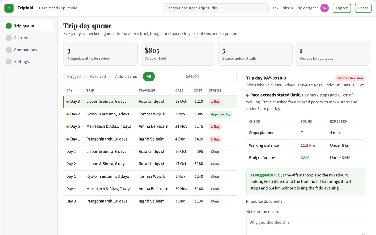 Screenshot of the Personalized trip planning and memory portal interactive demo