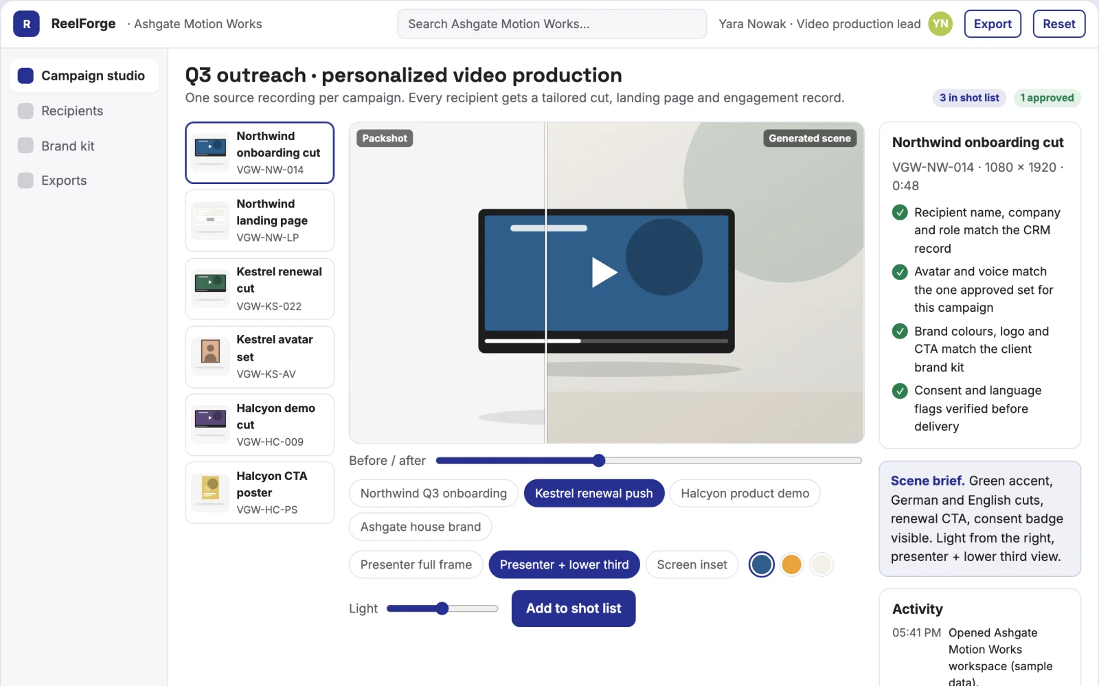 Screenshot of the Personalized video outreach production platform interactive demo