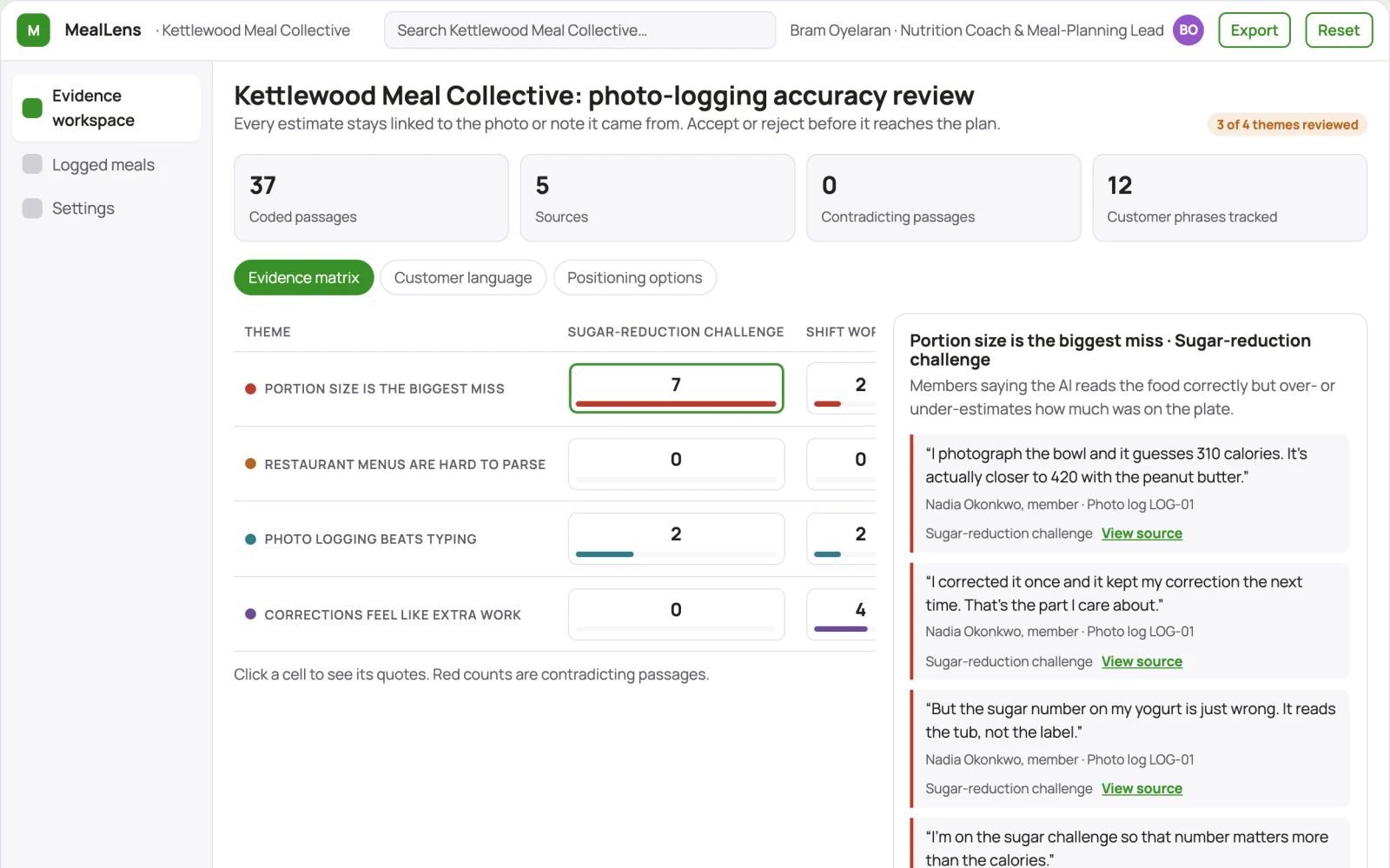 Screenshot of the Photo-based nutrition tracking and meal planning workspace interactive demo