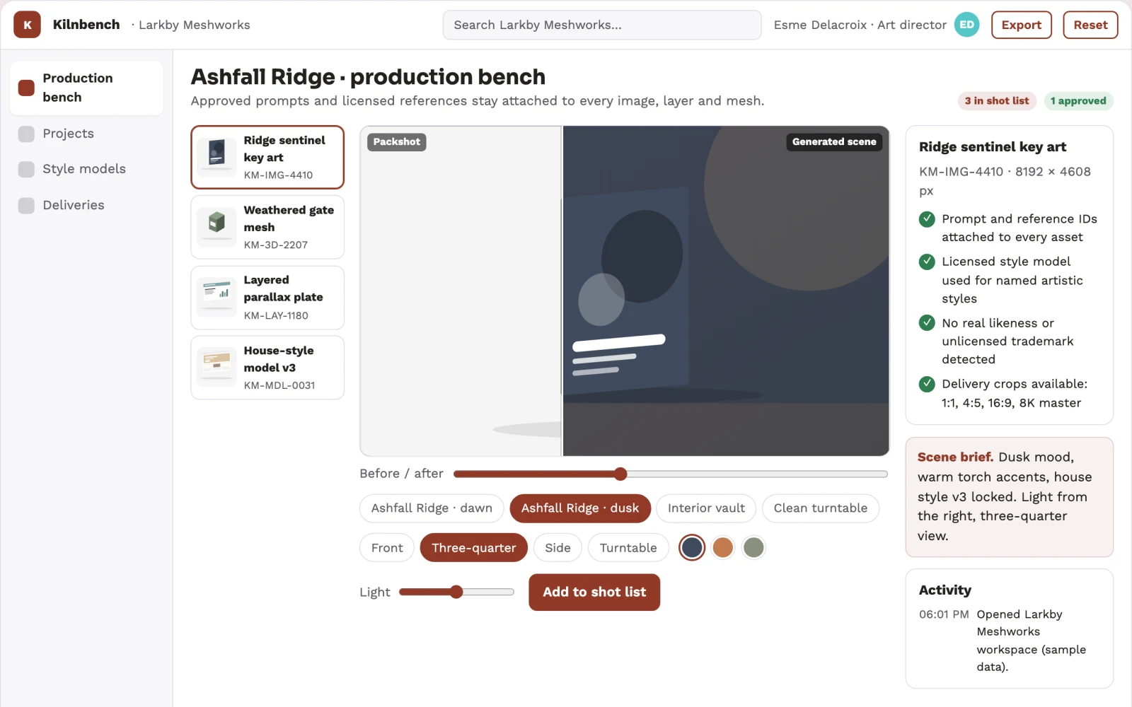 Screenshot of the Photorealistic image and 3D asset production workbench interactive demo