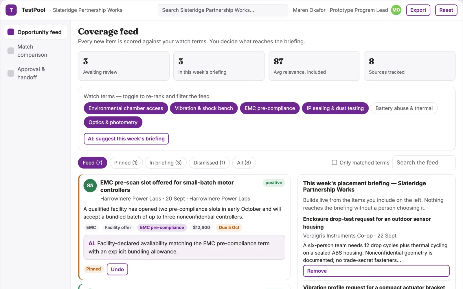 Screenshot of the Physical prototype test pooling network interactive demo