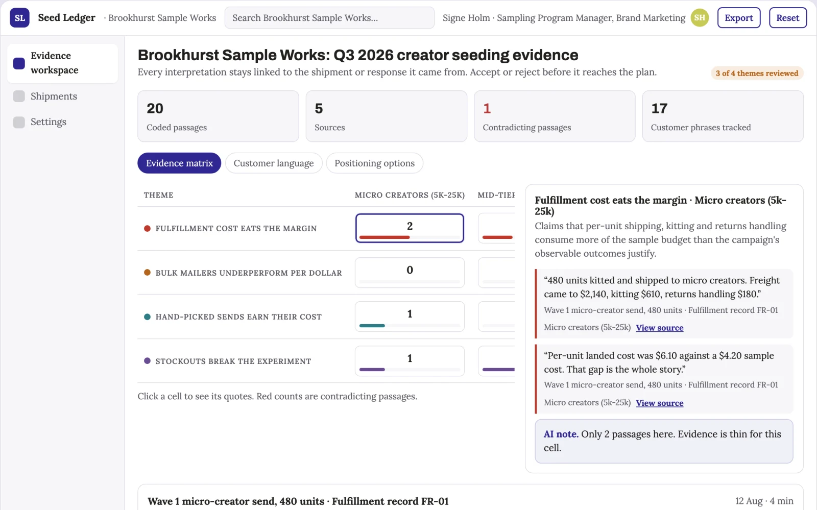 Screenshot of the Physical sample seeding logistics experiment interactive demo