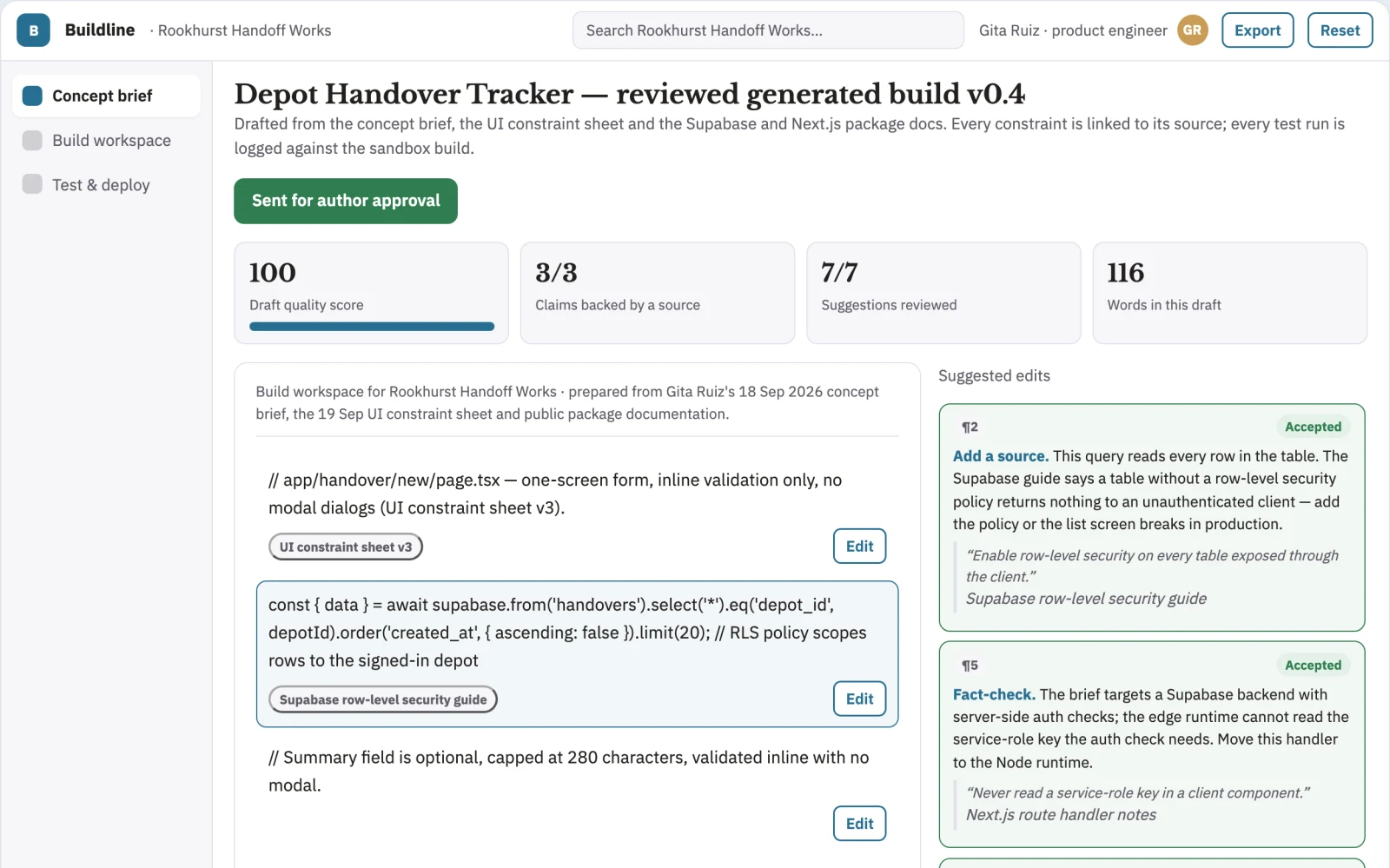 Screenshot of the Plain-language app build and delivery workspace interactive demo