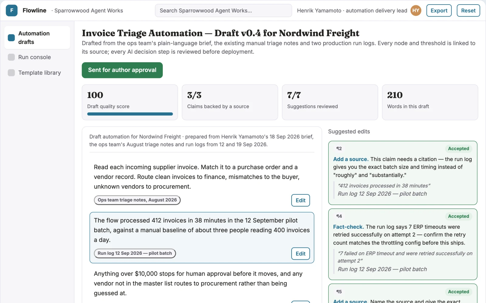 Screenshot of the Plain-language automation and agent delivery workspace interactive demo