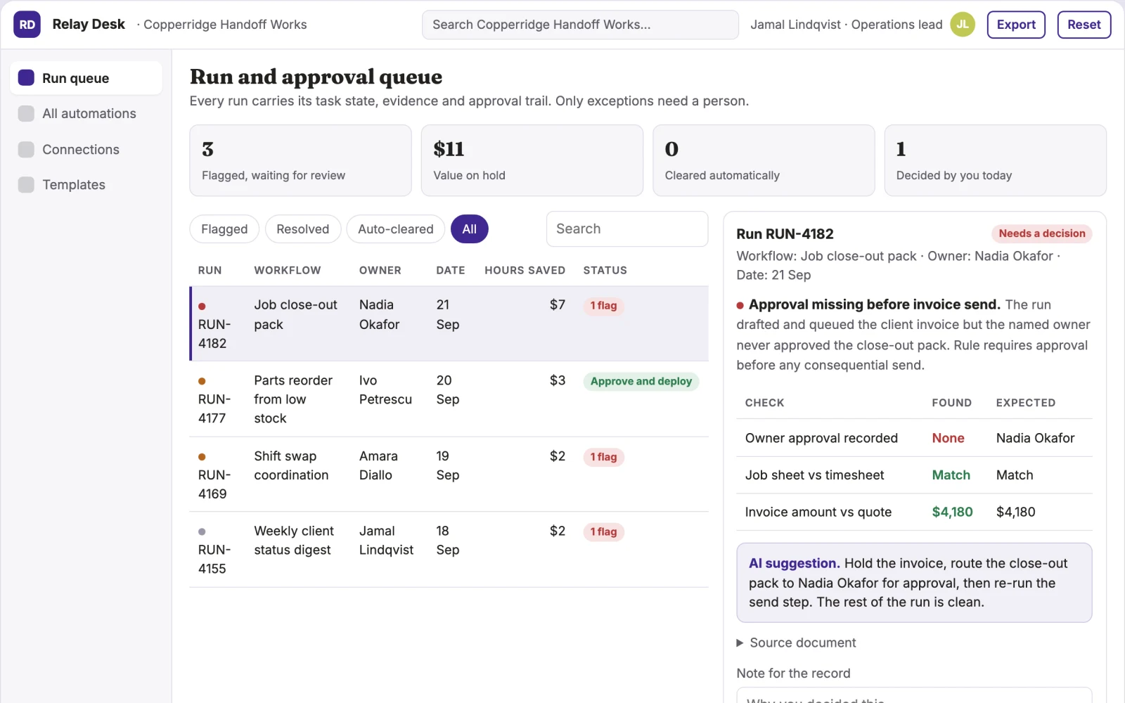 Screenshot of the Plain-language cross-app automation coordination portal interactive demo