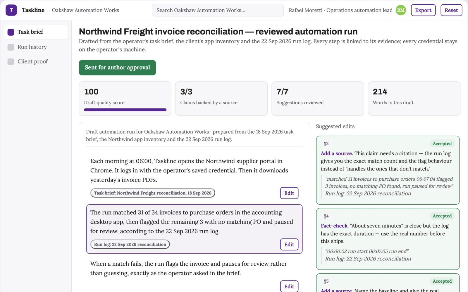 Screenshot of the Plain-language desktop and web task automation workspace interactive demo