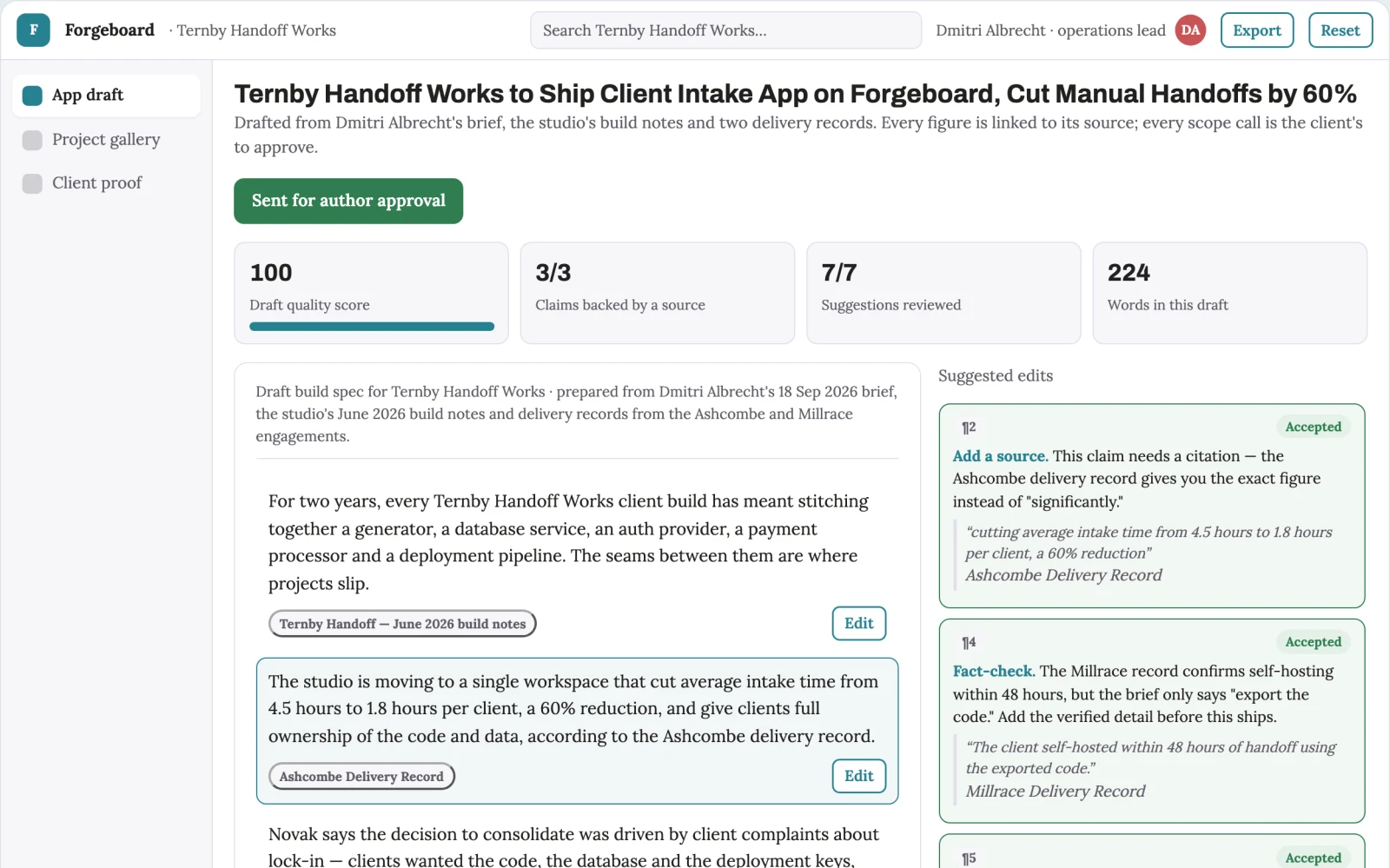 Screenshot of the Plain-language full-stack app delivery workspace interactive demo