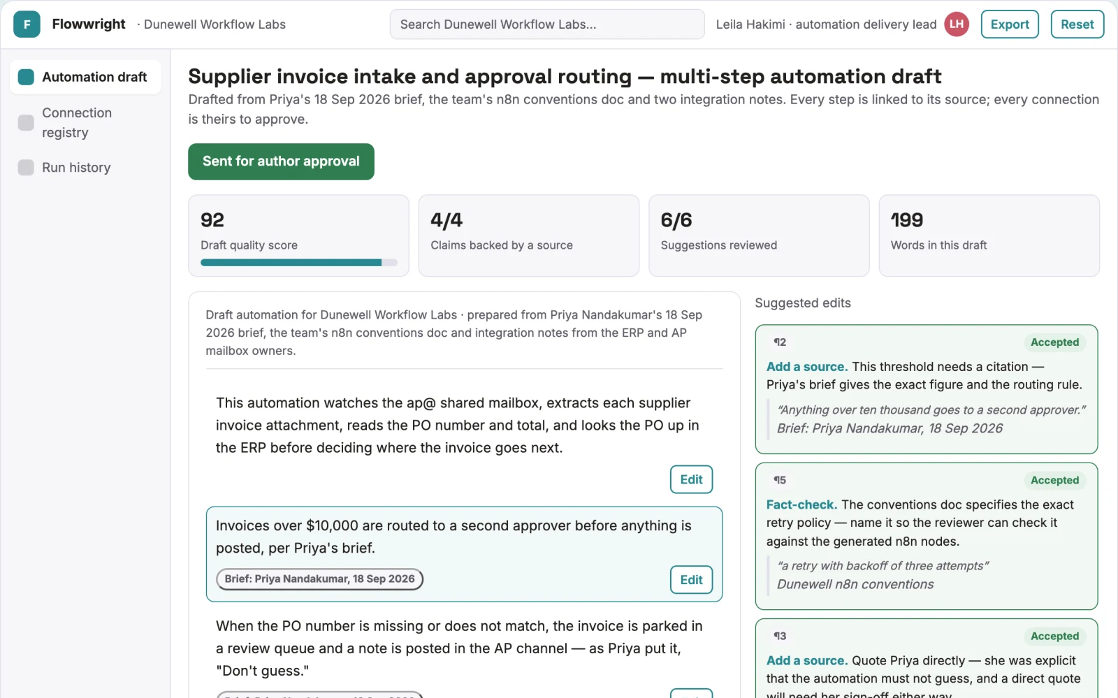 Screenshot of the Plain-language multi-app automation delivery workspace interactive demo