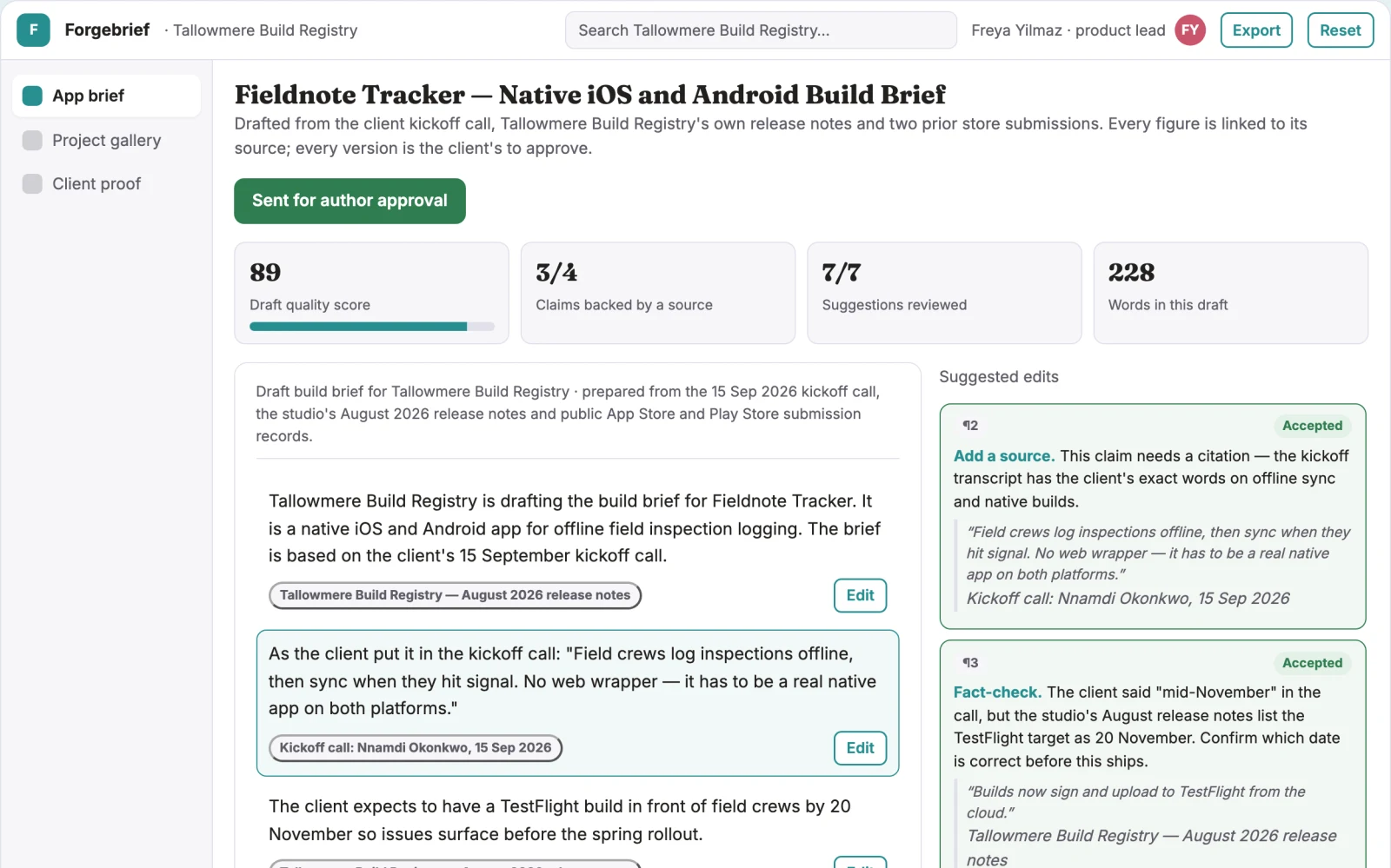 Screenshot of the Plain-language native app build workspace interactive demo