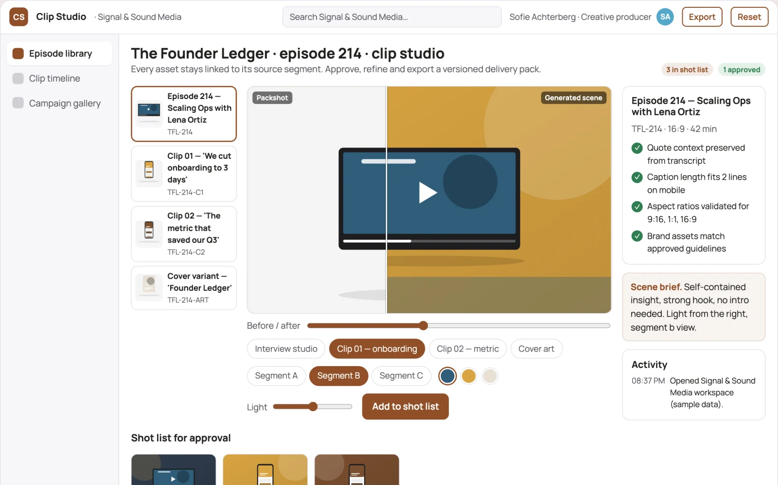 Demo screen of Podcast promotion studio