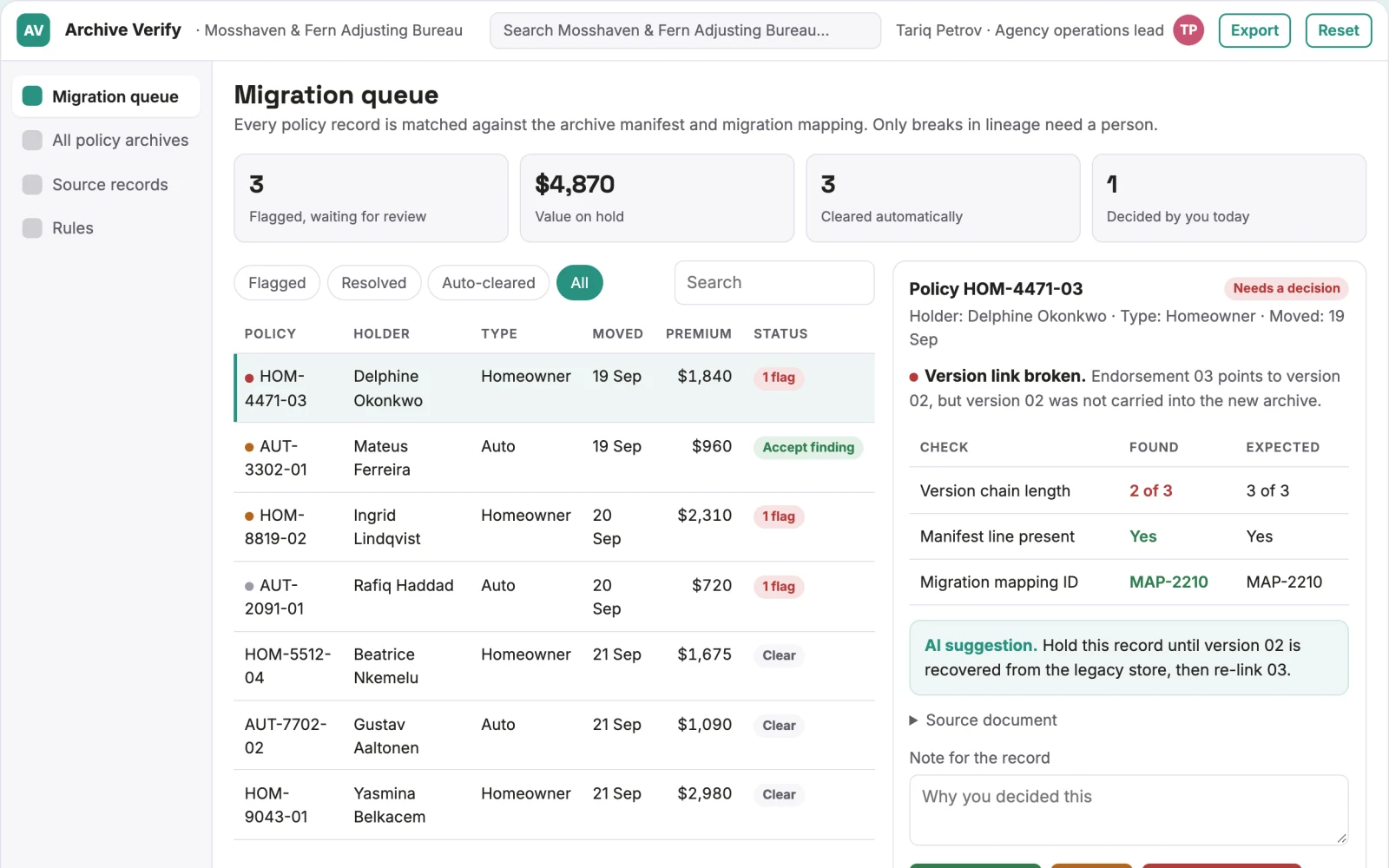 Screenshot of the Policy archive migration verifier interactive demo
