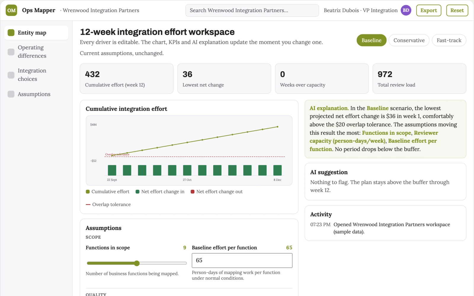 Screenshot of the Post-merger operating model mapper interactive demo