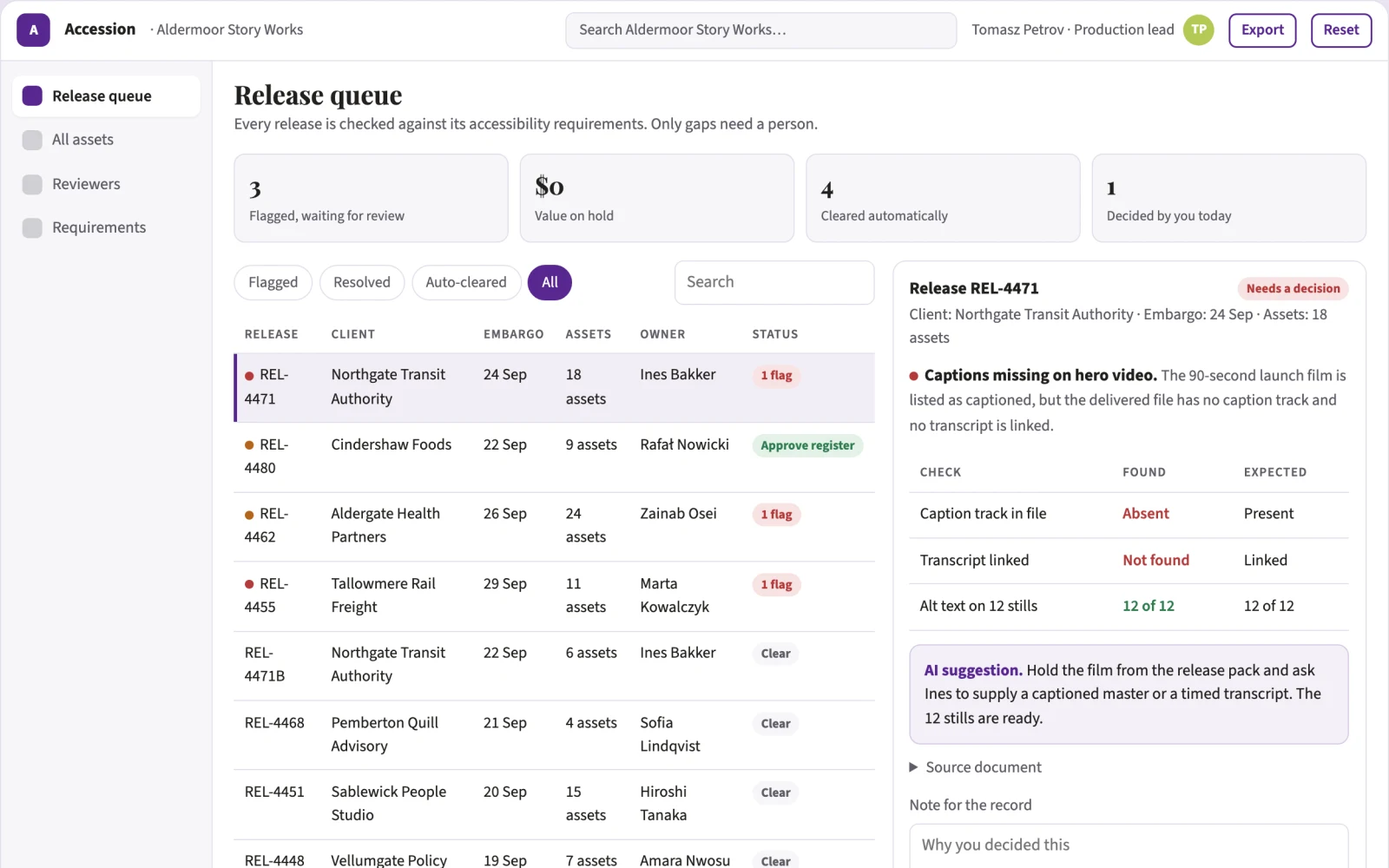 Screenshot of the PR asset accessibility preparation interactive demo