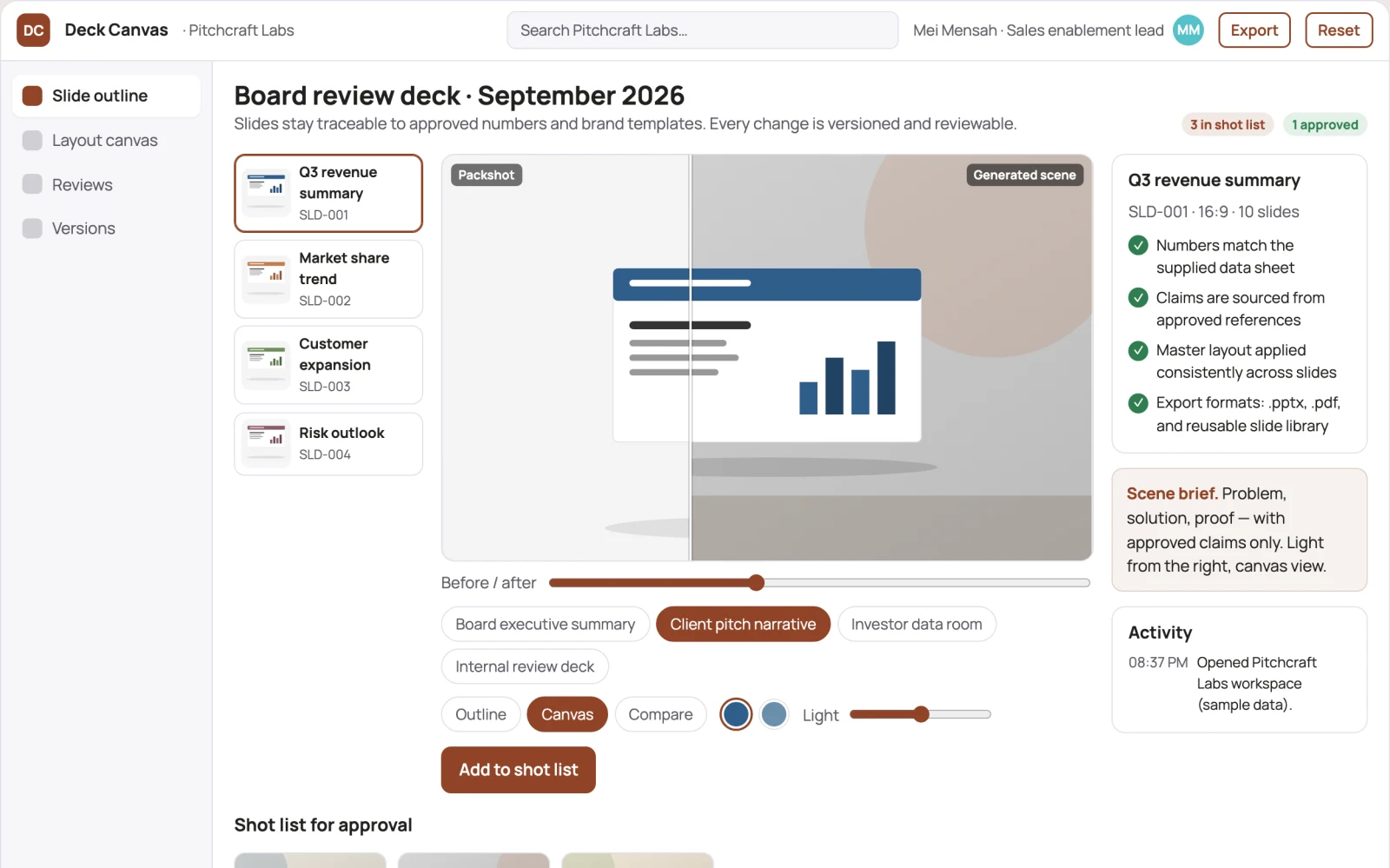 Demo screen of Presentation design service