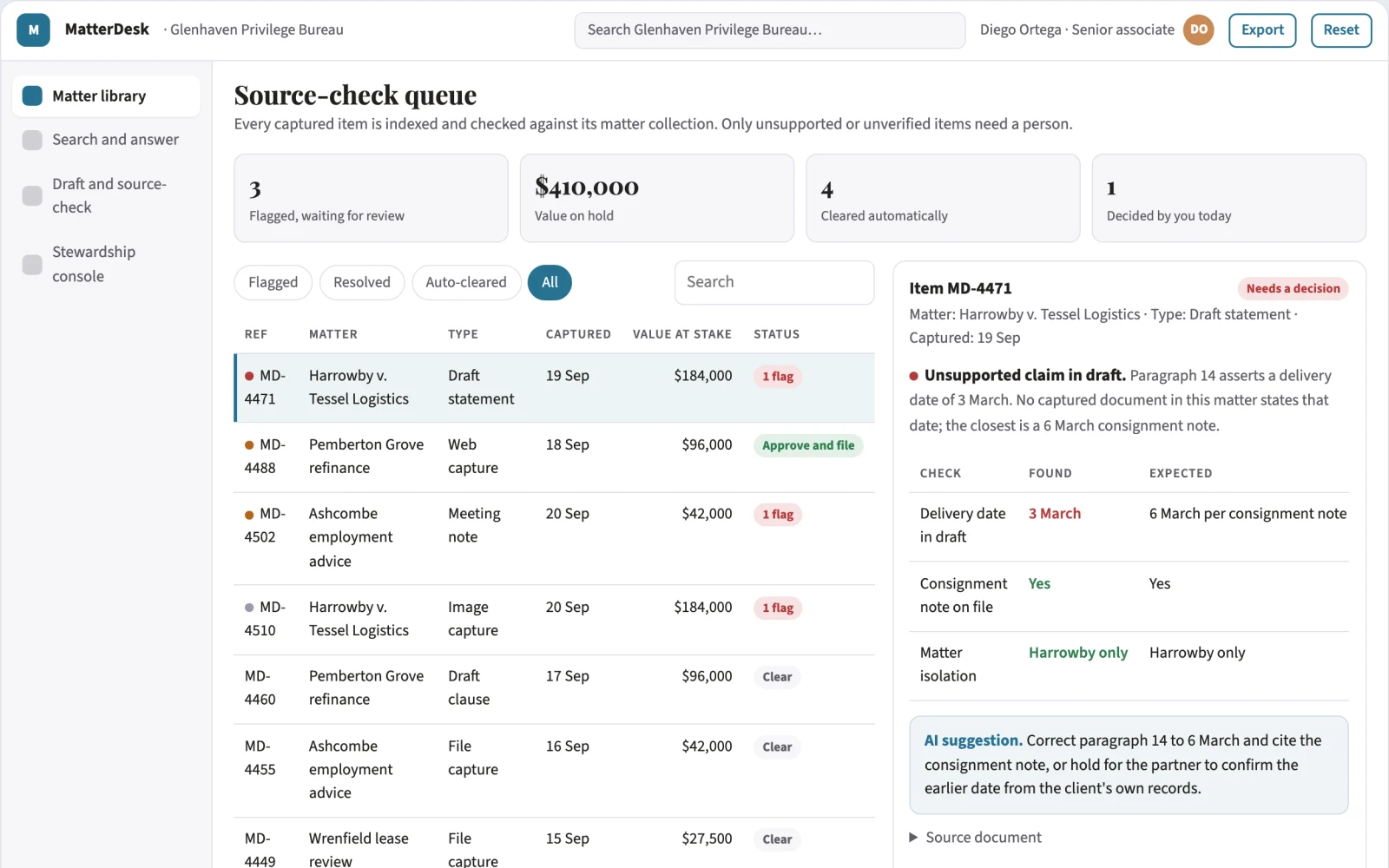 Screenshot of the Private knowledge capture and search workbench interactive demo