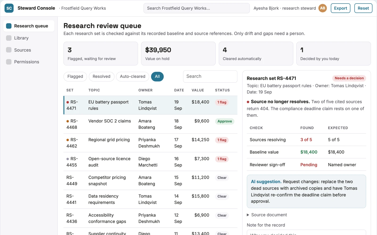 Screenshot of the Private search and data stewardship console interactive demo