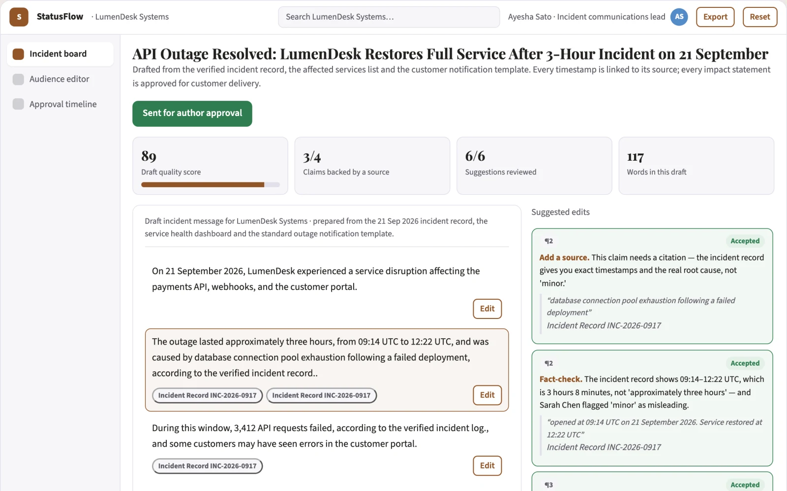 Demo screen of Proactive service update platform
