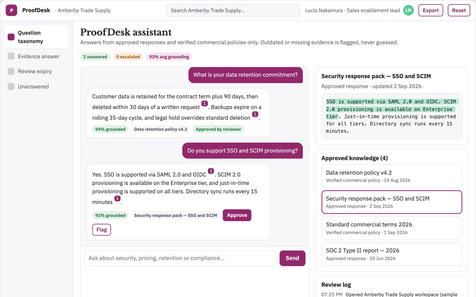 Screenshot of the Procurement objection evidence library interactive demo