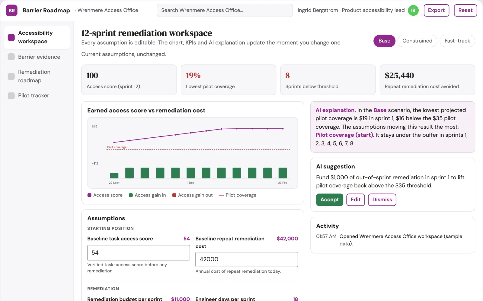 Screenshot of the Product accessibility economics prioritizer interactive demo