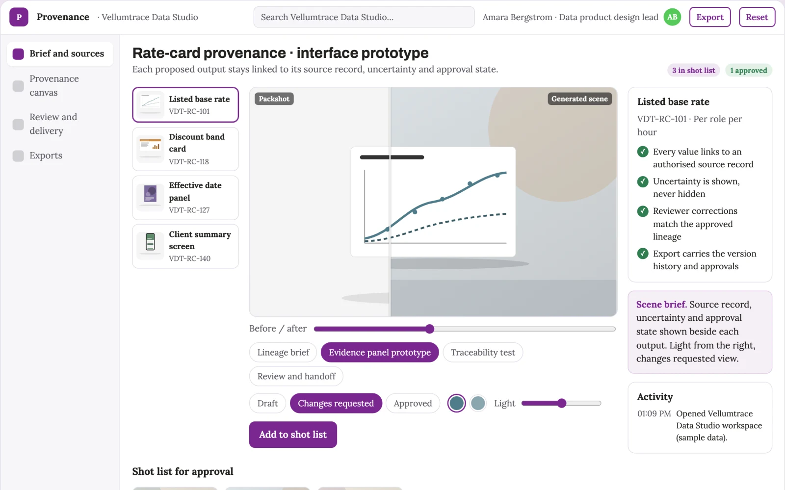 Screenshot of the Product data provenance interface interactive demo