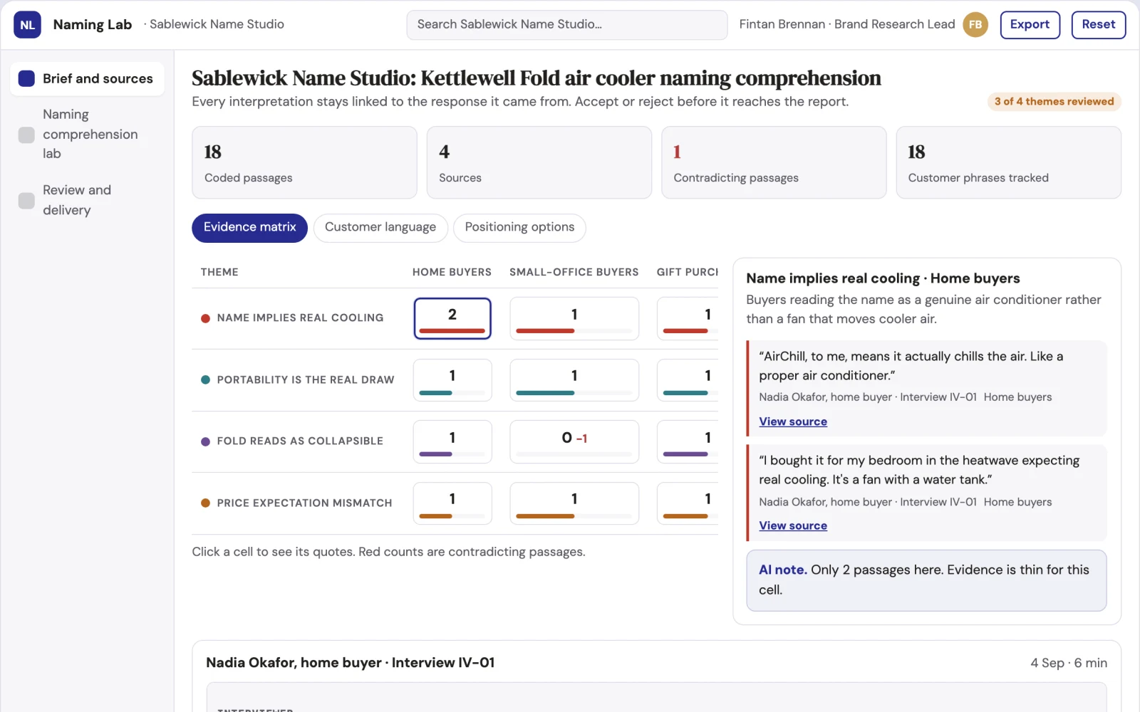 Screenshot of the Product naming comprehension lab interactive demo