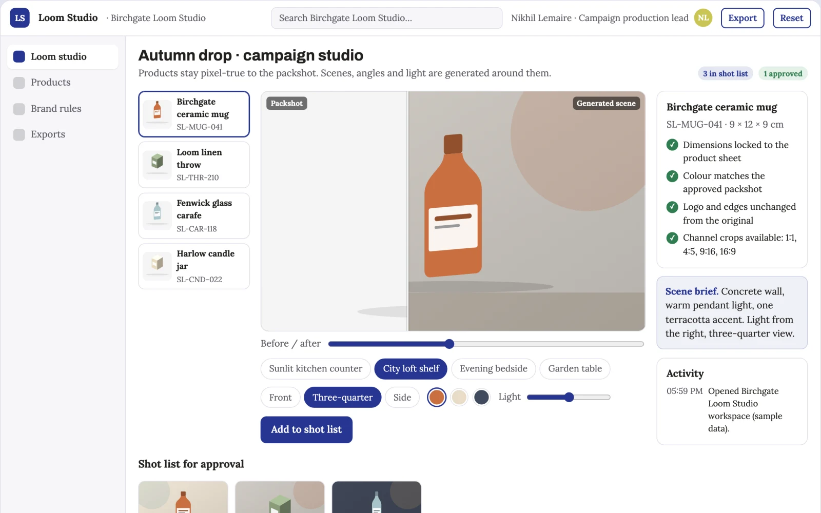 Screenshot of the Product photo to campaign asset studio interactive demo