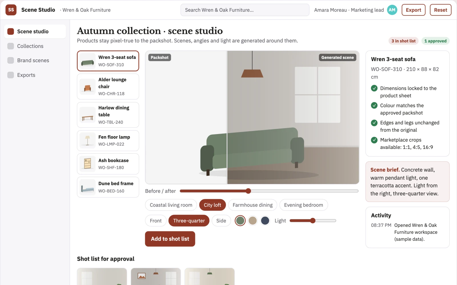 Demo screen of Product photography studio