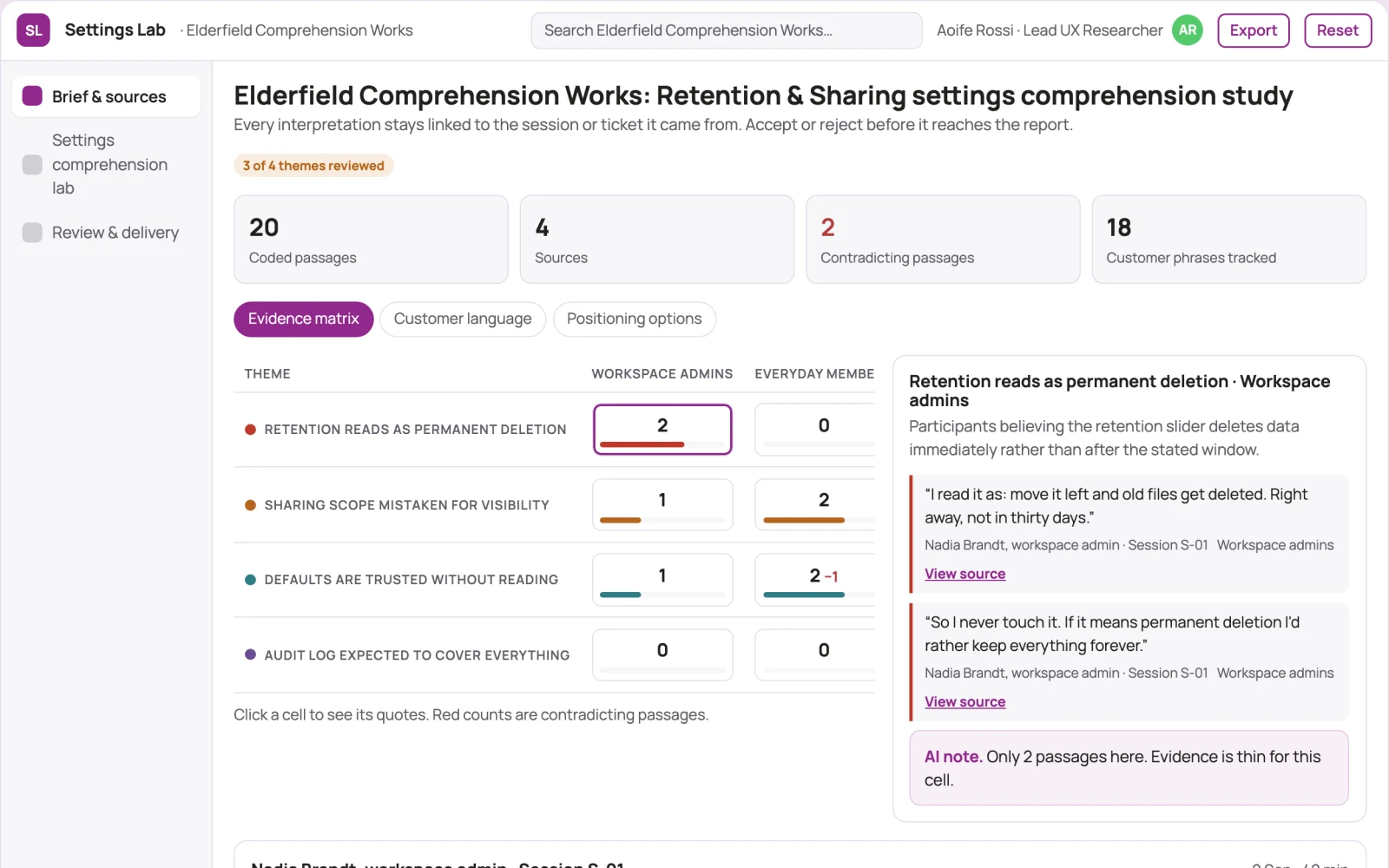 Screenshot of the Product settings comprehension lab interactive demo