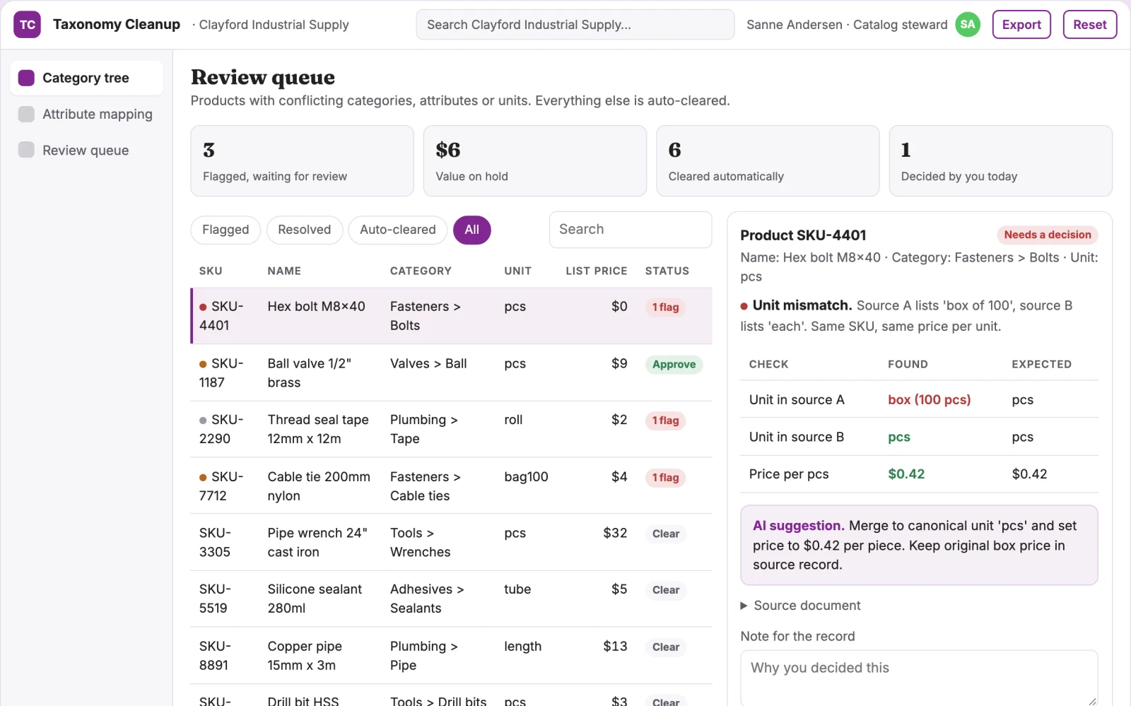 Screenshot of the Product taxonomy cleanup interactive demo