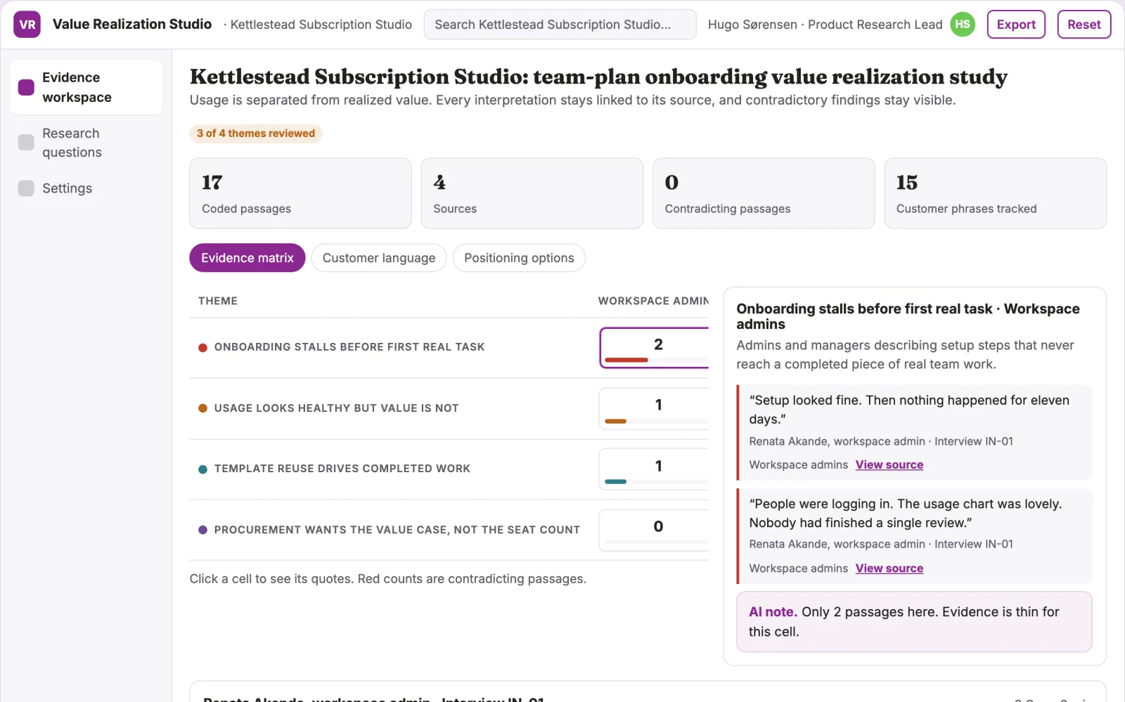 Screenshot of the Product value realization experiment studio interactive demo