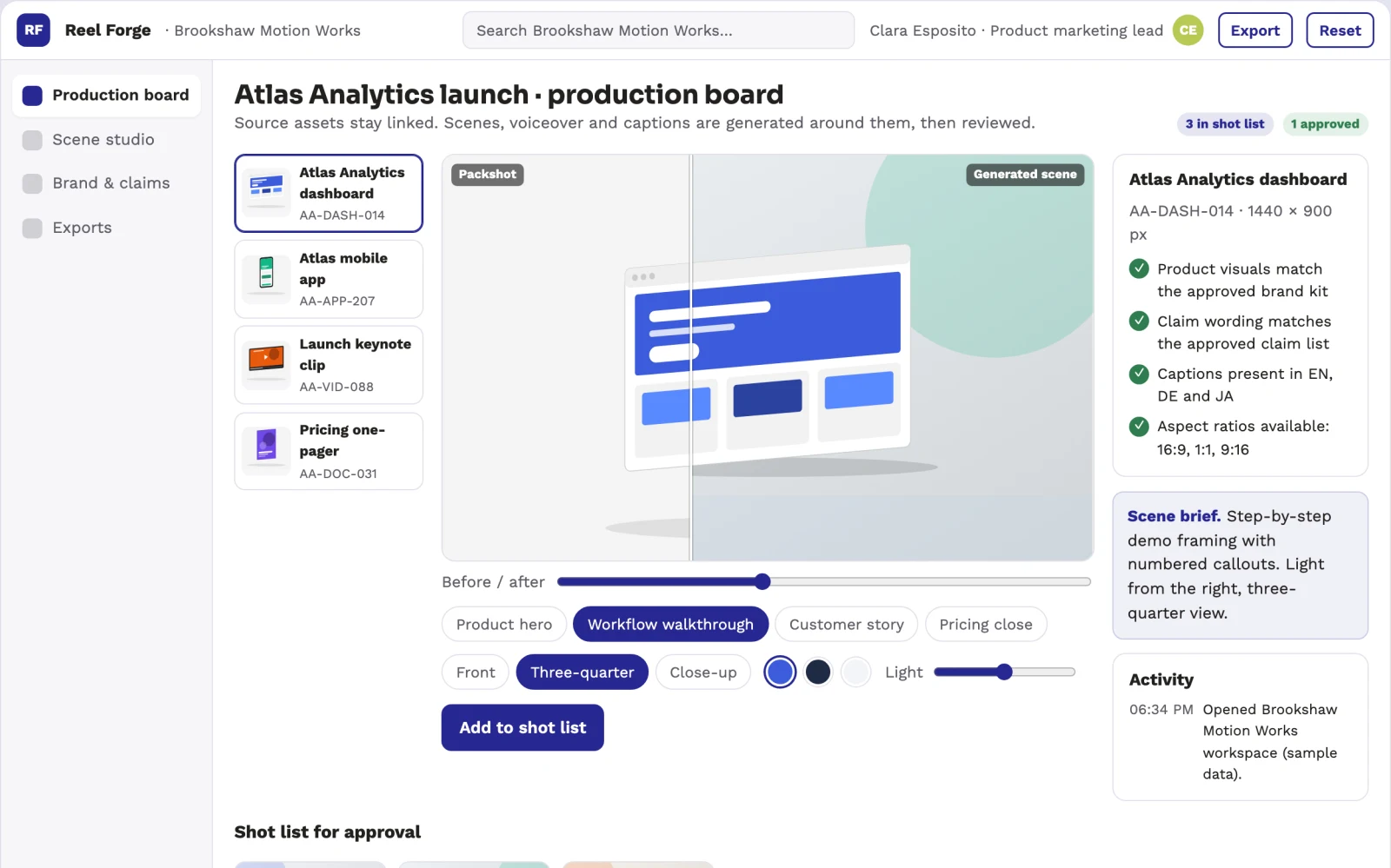 Screenshot of the Product video and interactive demo production workspace interactive demo