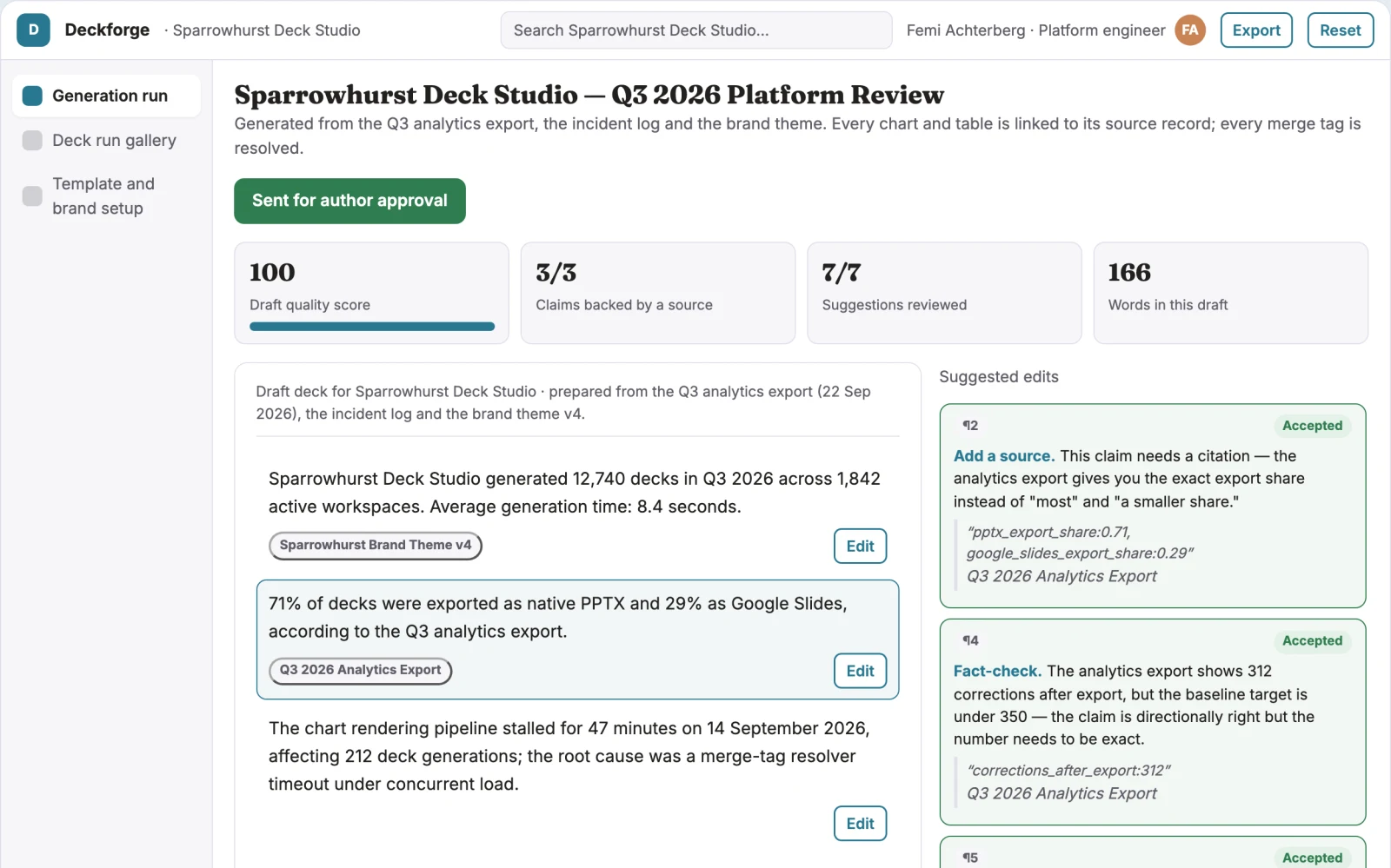 Screenshot of the Programmatic deck generation delivery workspace interactive demo