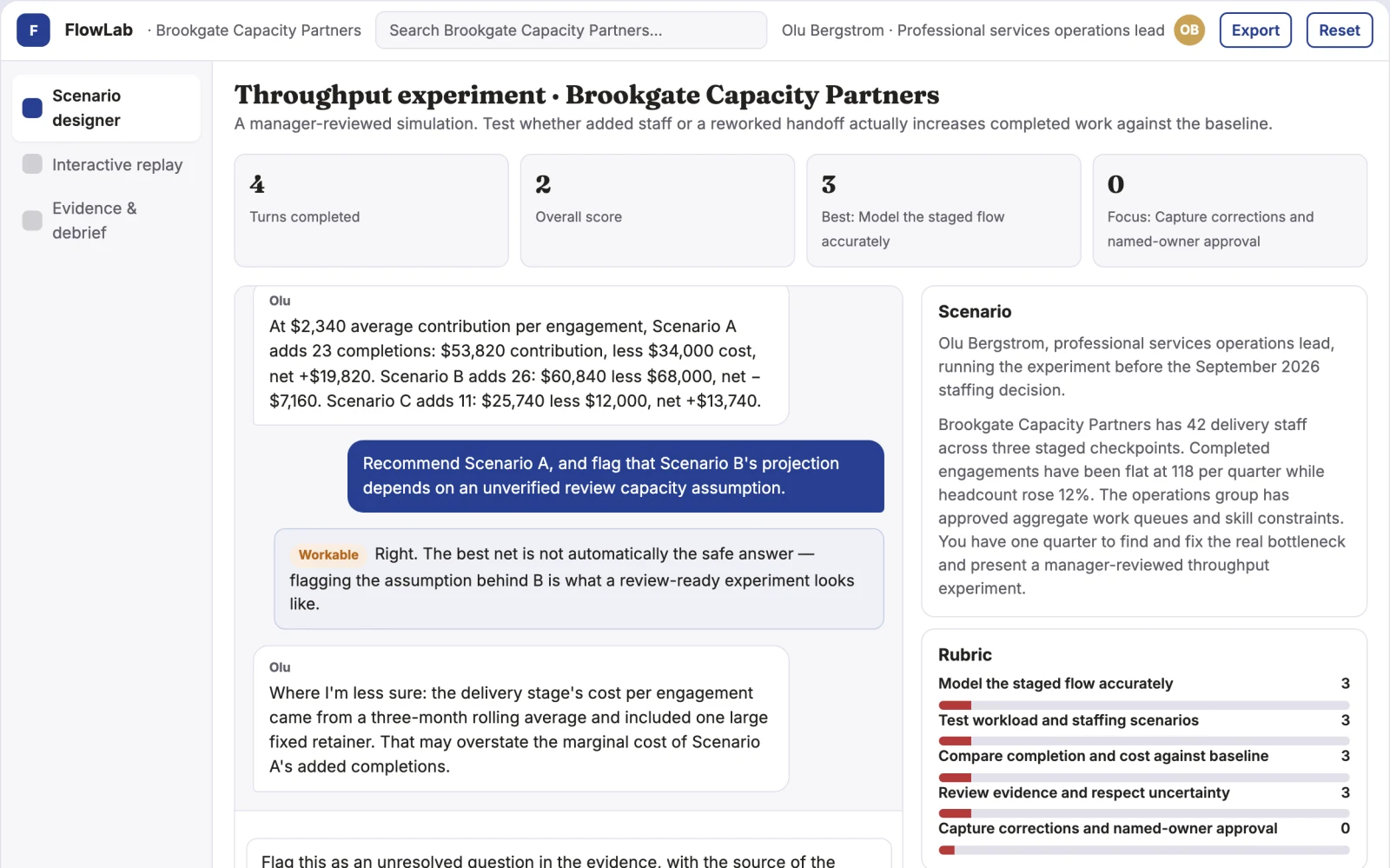Screenshot of the Project throughput constraint simulator interactive demo