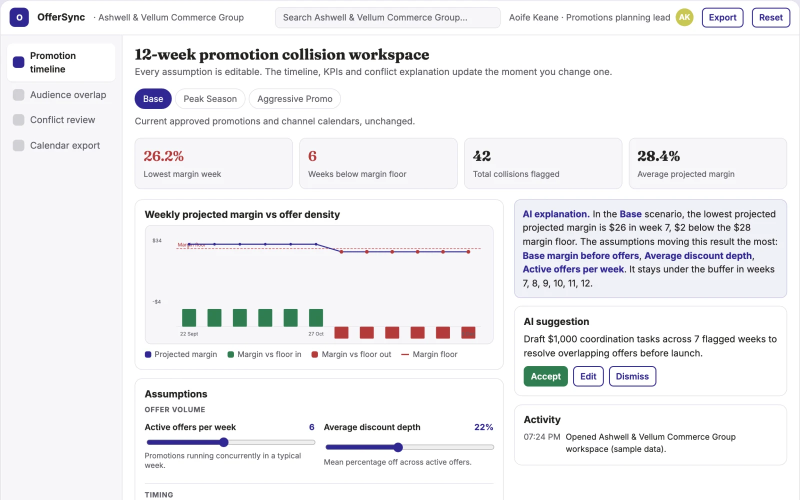 Screenshot of the Promotional calendar collision checker interactive demo