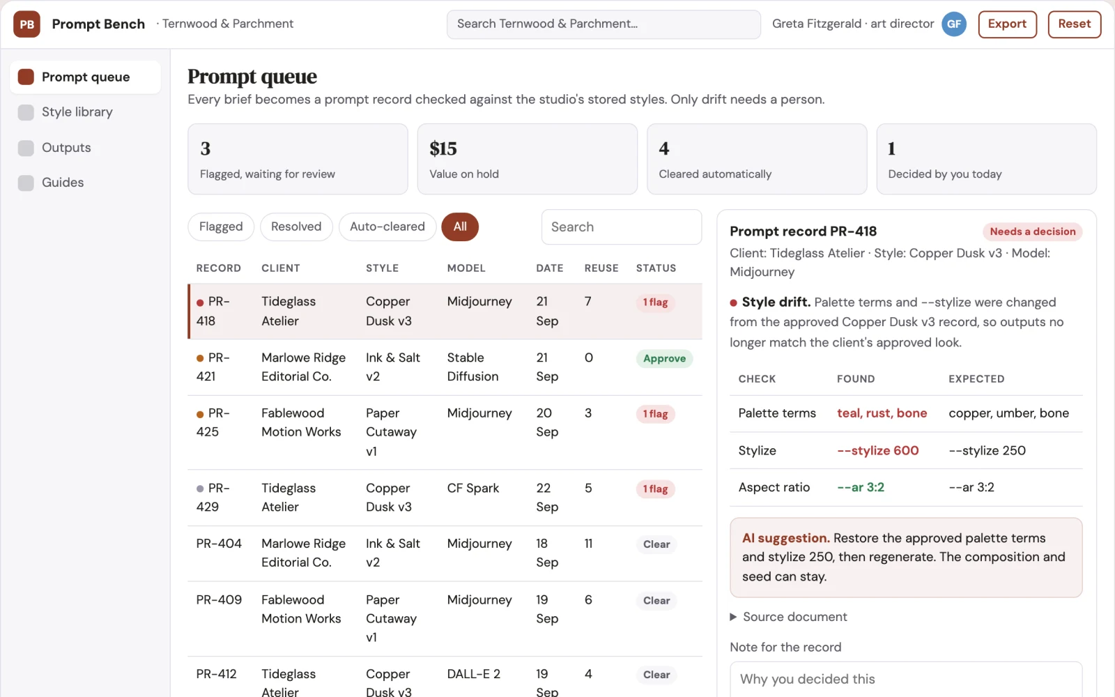 Screenshot of the Prompt library and generation workbench interactive demo