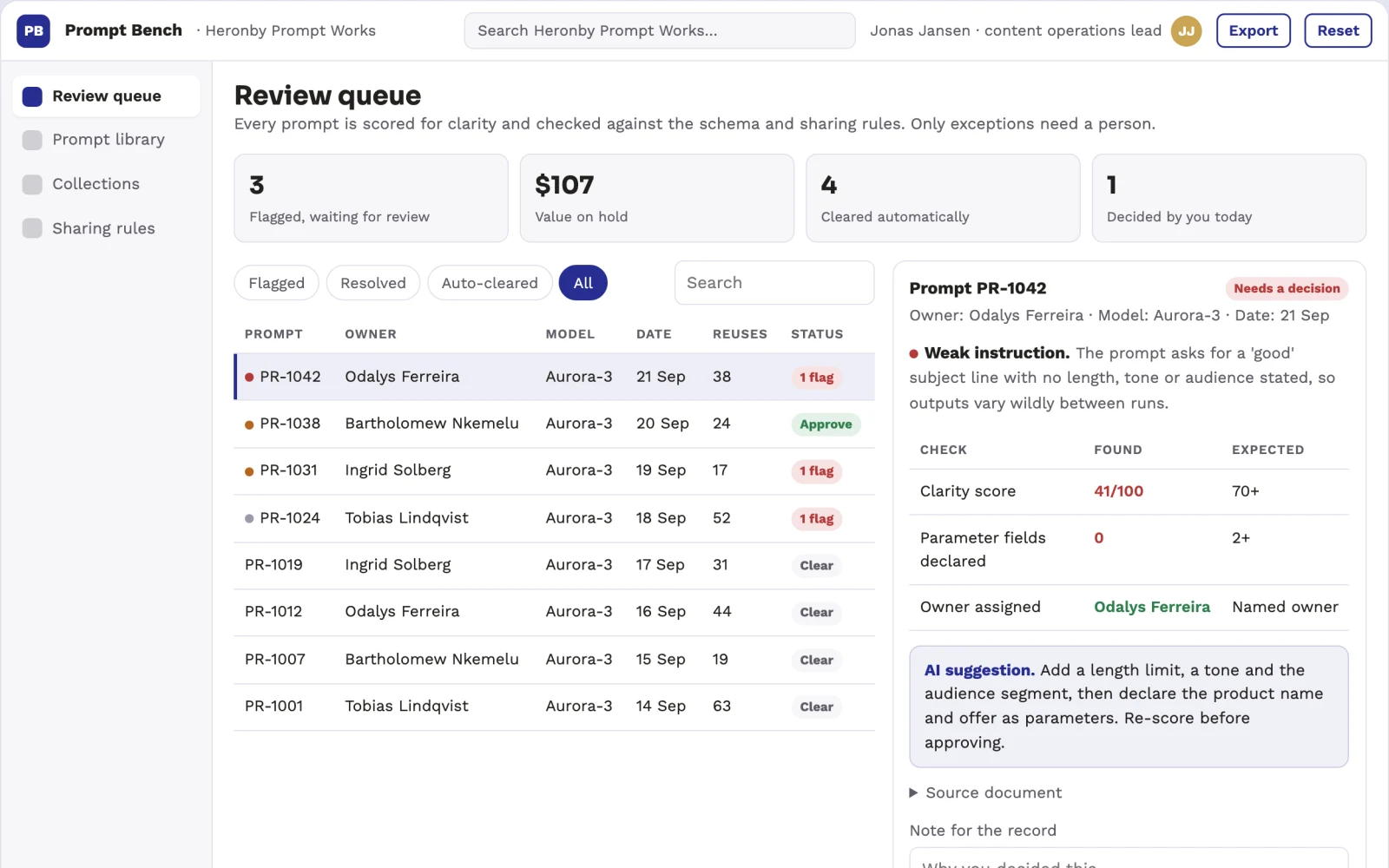Screenshot of the Prompt library and reuse workbench interactive demo