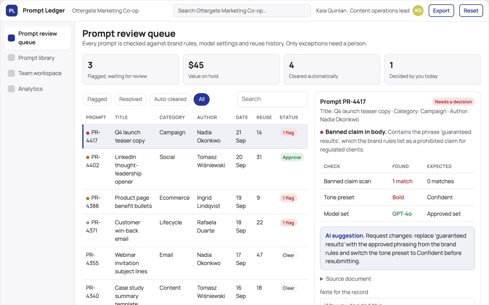 Screenshot of the Prompt library and stewardship console interactive demo