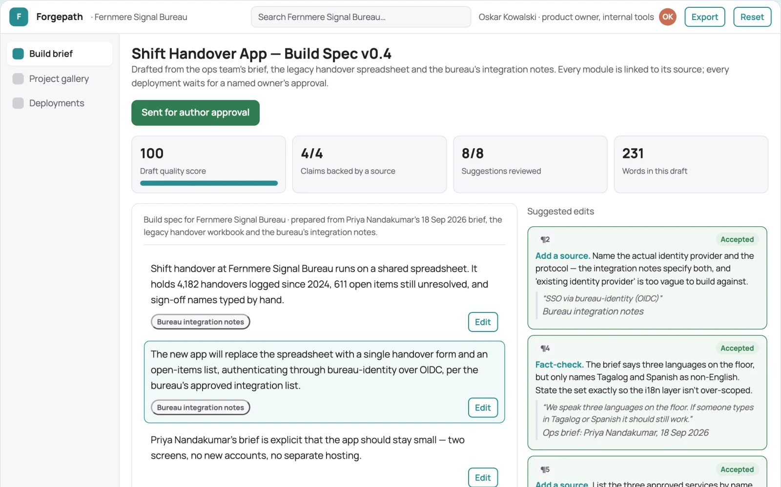 Screenshot of the Prompt-to-app build and deployment workspace interactive demo