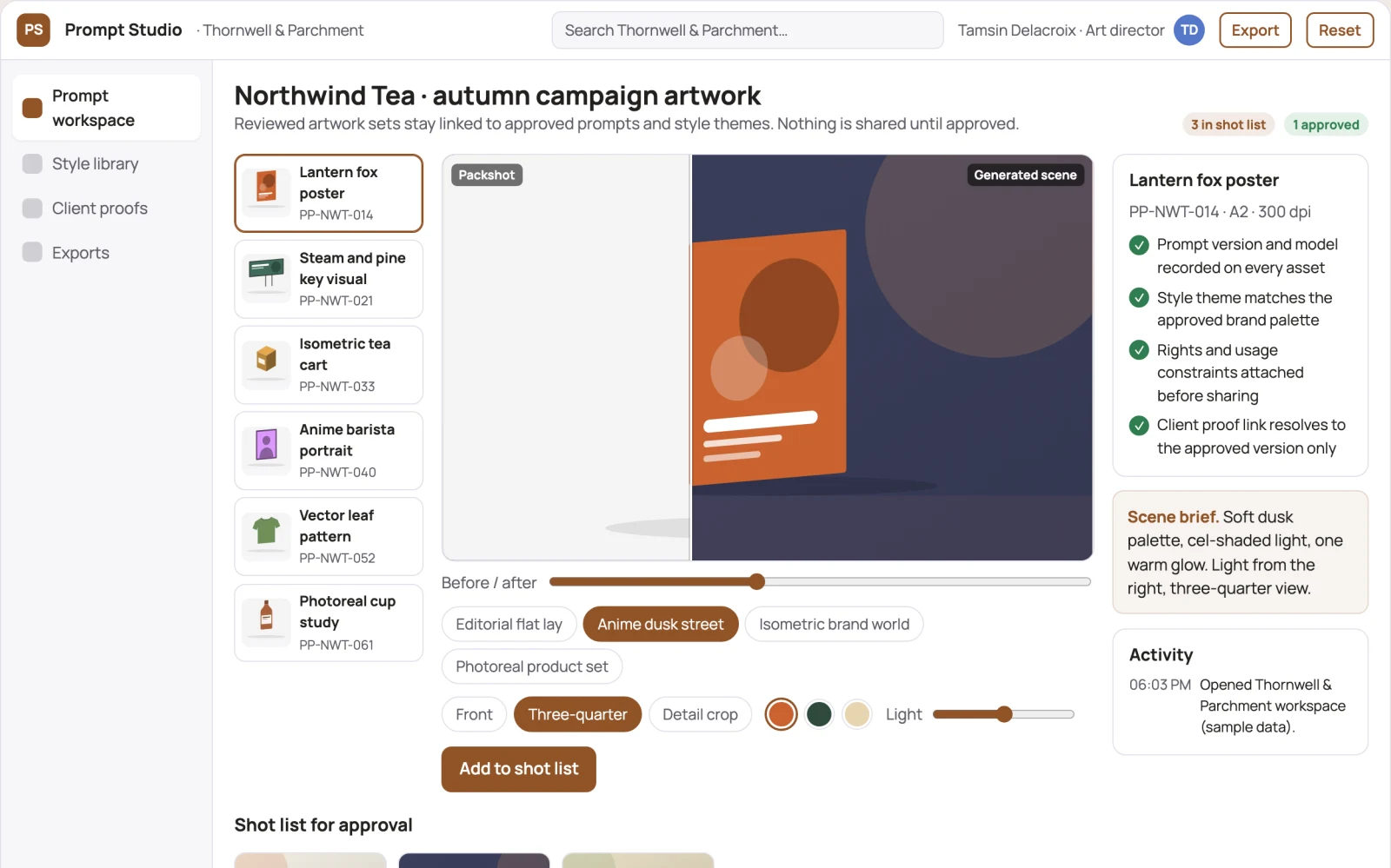 Screenshot of the Prompt-to-artwork production studio interactive demo