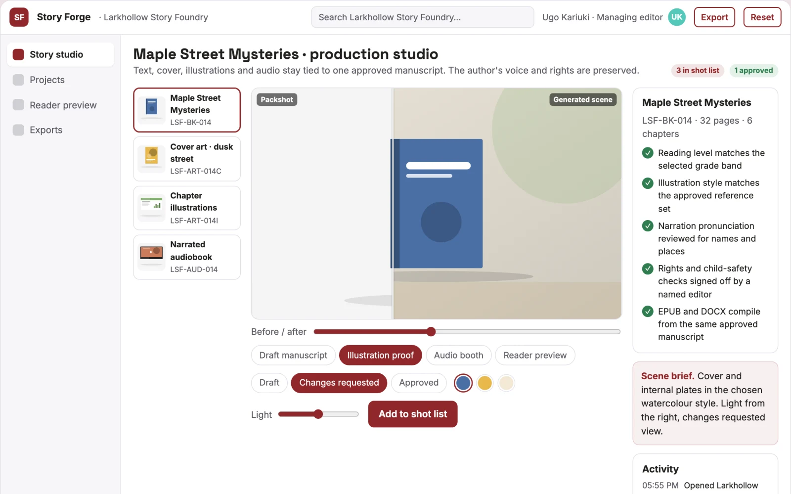 Screenshot of the Prompt-to-book production and reading workbench interactive demo