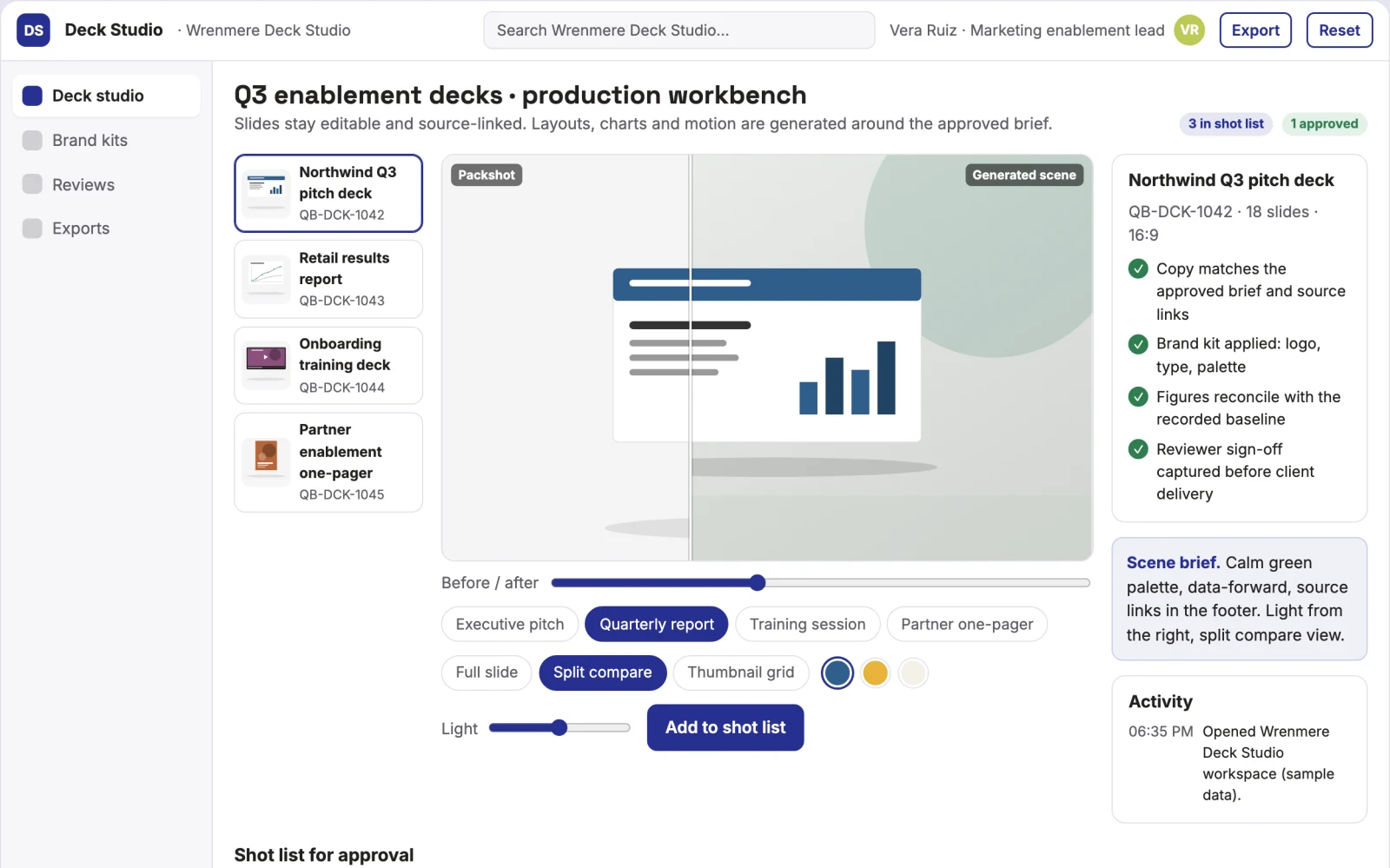 Screenshot of the Prompt-to-deck presentation production workbench interactive demo