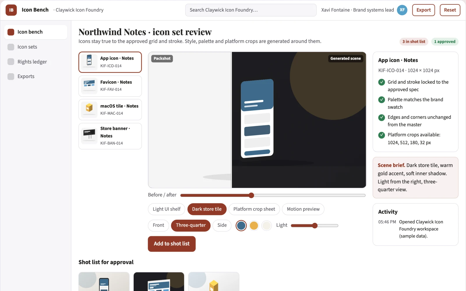 Screenshot of the Prompt-to-icon production and review workbench interactive demo