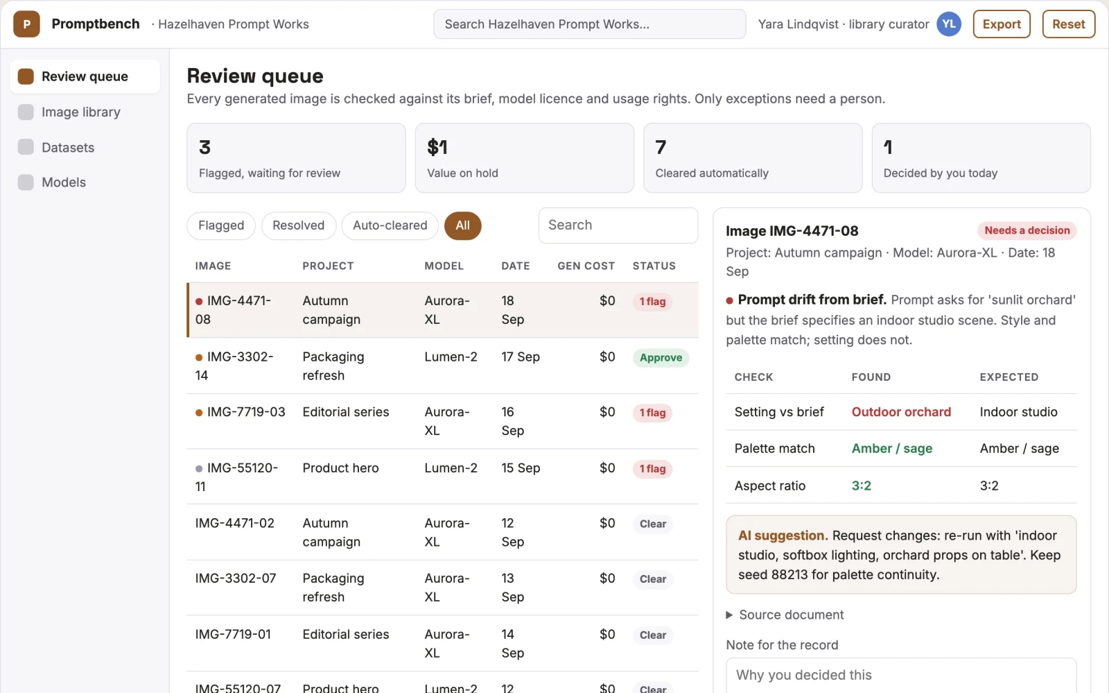 Screenshot of the Prompt-to-image library and dataset workbench interactive demo