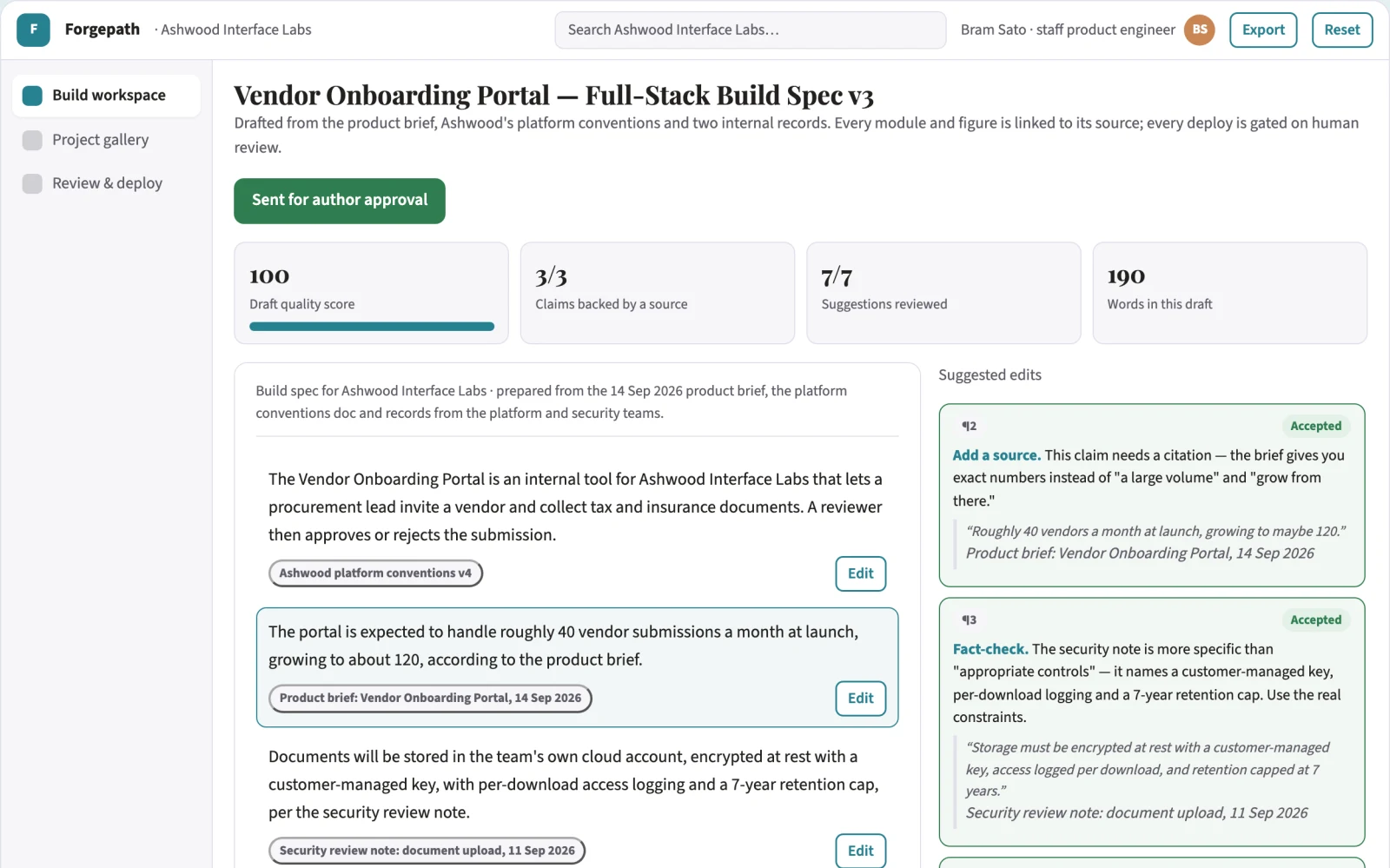 Screenshot of the Prompt-to-production full-stack app workbench interactive demo