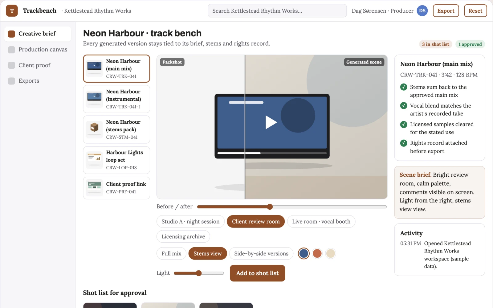 Screenshot of the Prompt-to-track music production workbench interactive demo